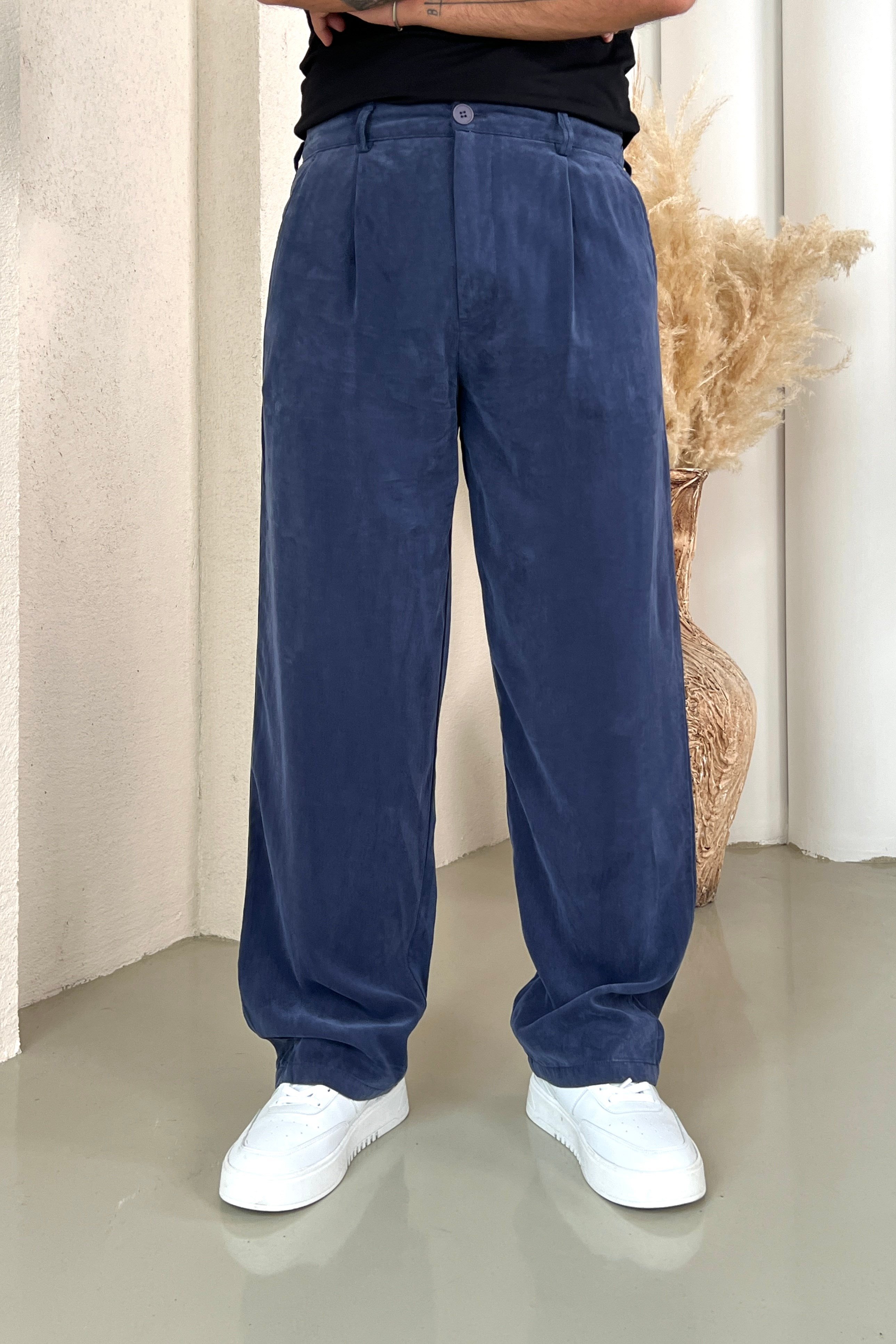 Yıkamalı Modal Baggy Pantolon Lacivert