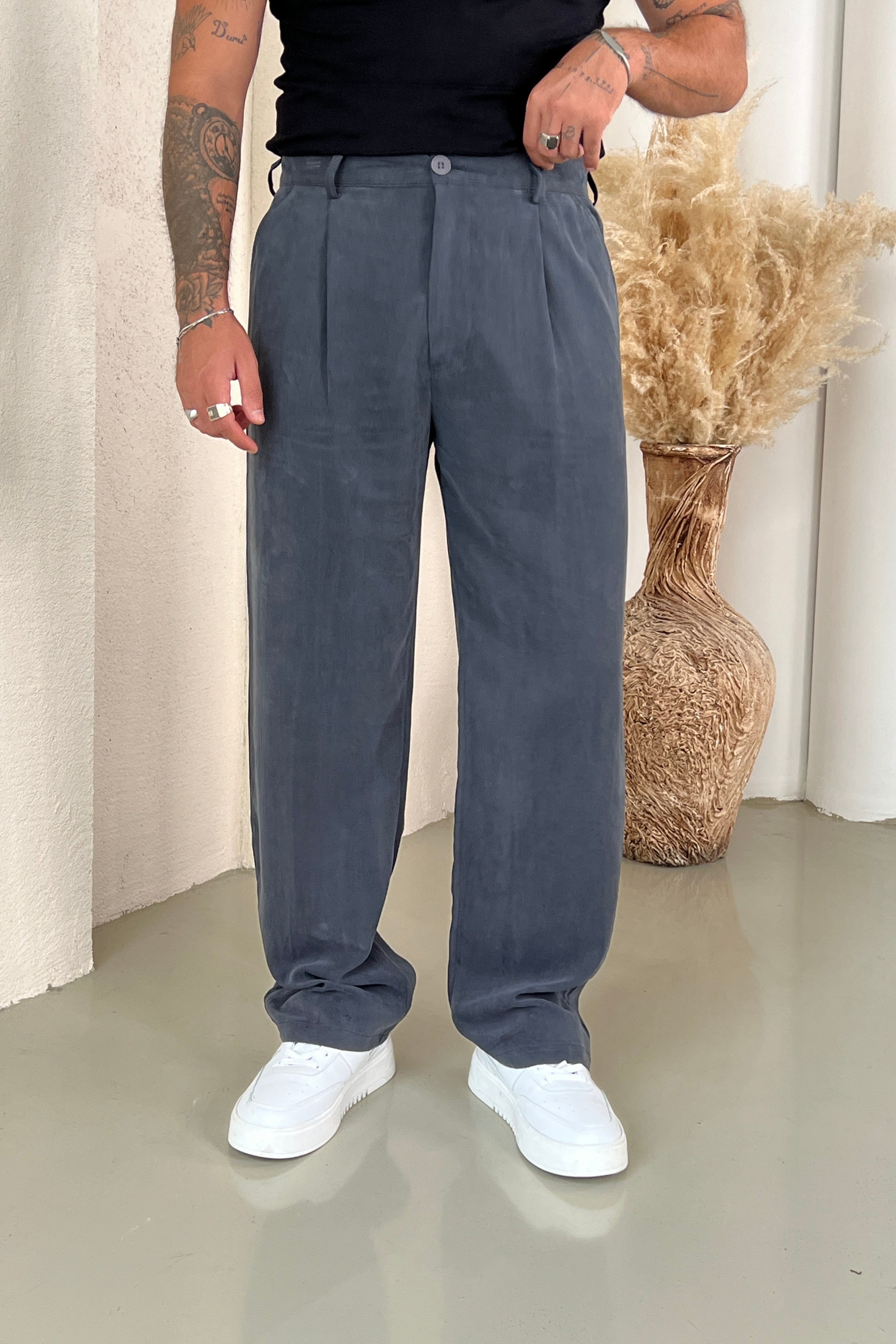 Yıkamalı Modal Baggy Pantolon Siyah