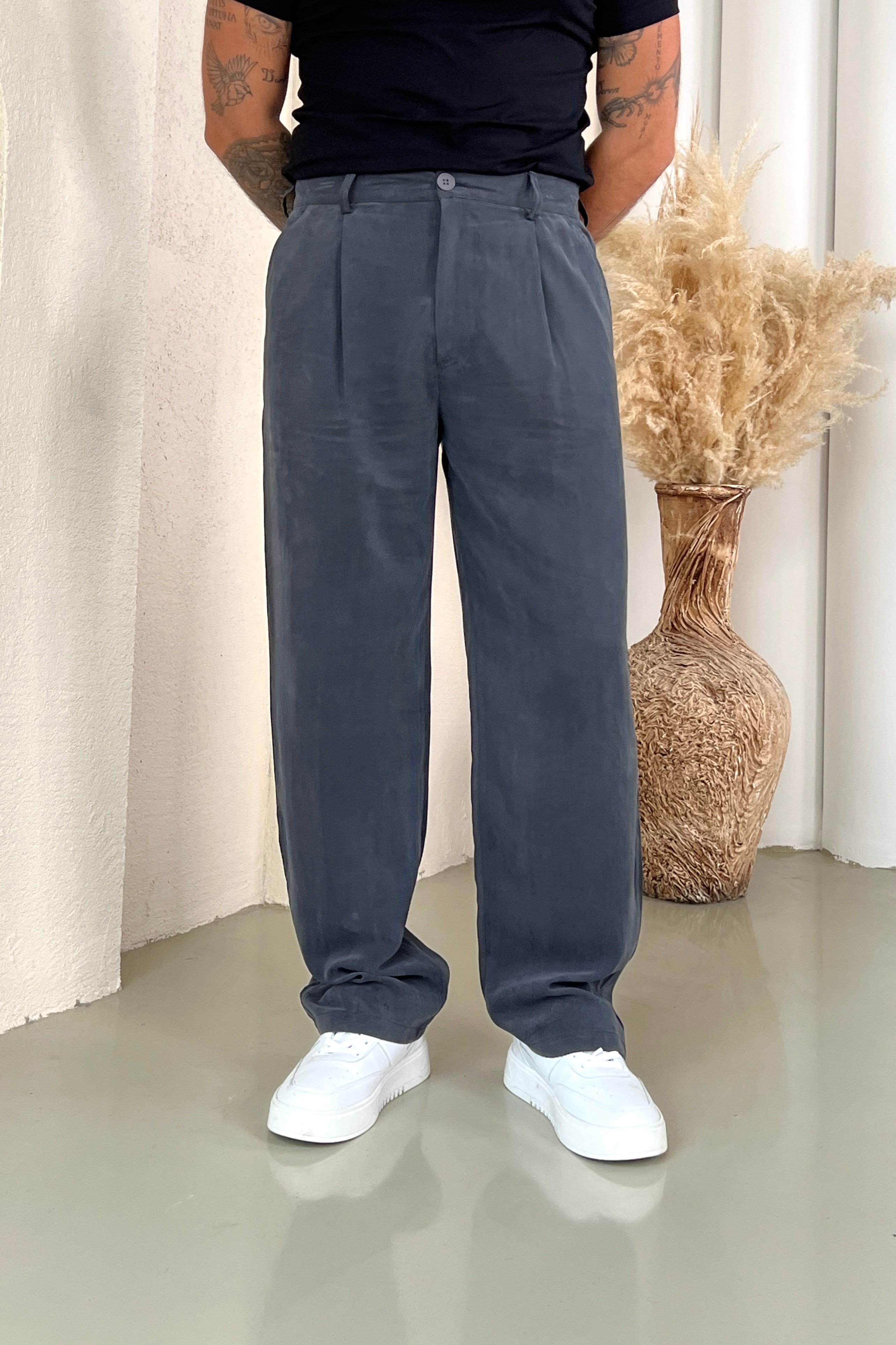 Yıkamalı Modal Baggy Pantolon Siyah