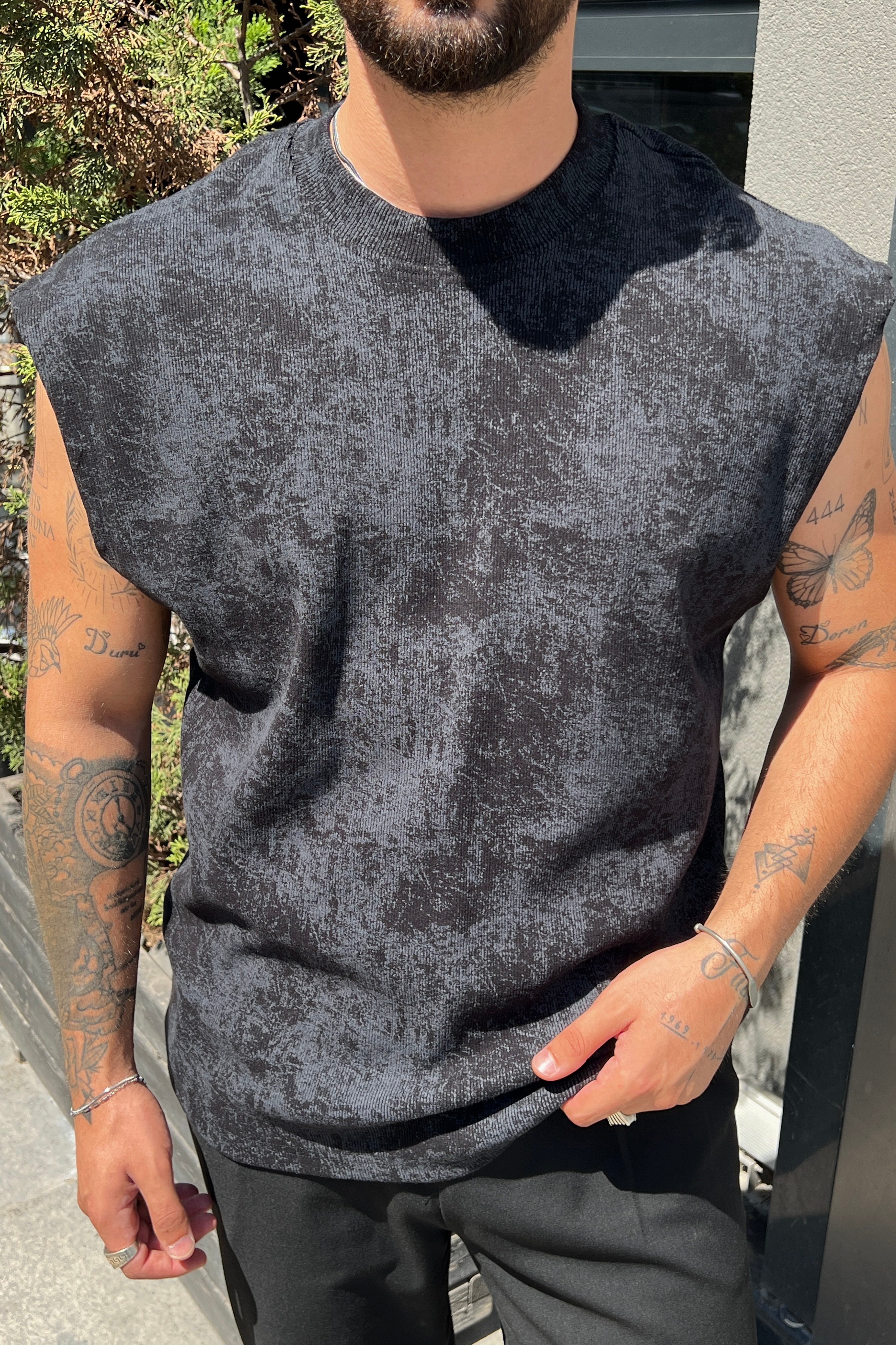 Yıkamalı Oversize Atlet Siyah