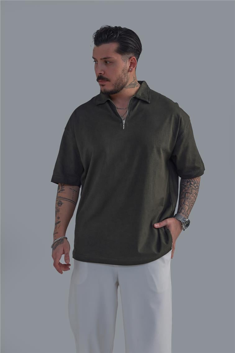 Yıkamalı Polo Yaka T-Shirt Yeşil
