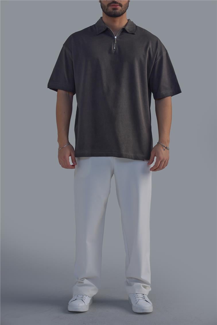 Yıkamalı Polo Yaka T-Shirt Yıkamalı Haki