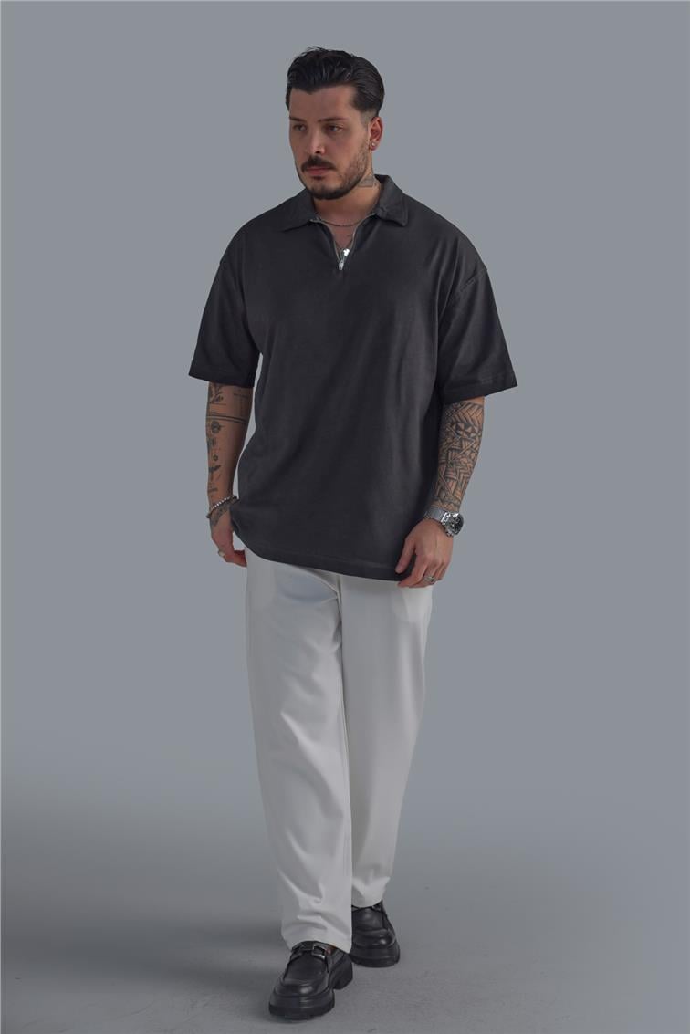 Yıkamalı Polo Yaka T-Shirt Yıkamalı Siyah