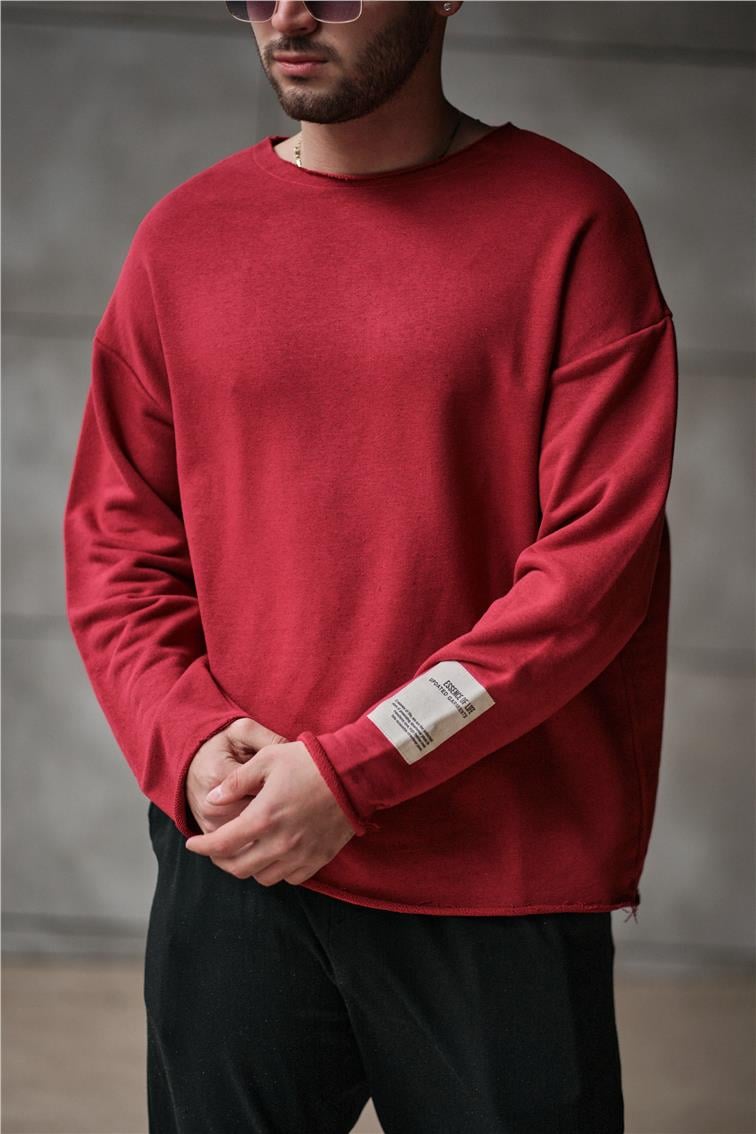 Yırtık Detaylı Oversize Sweatshirt Kırmızı