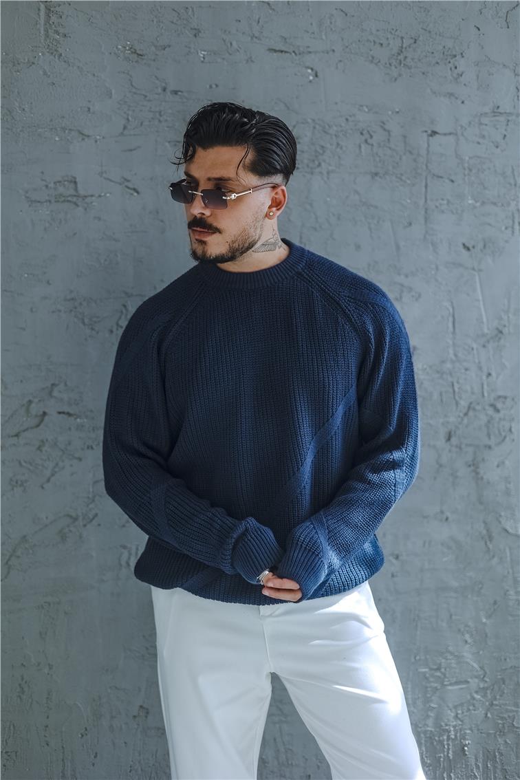 Yumuşak Dokulu Oversize Kazak İndigo