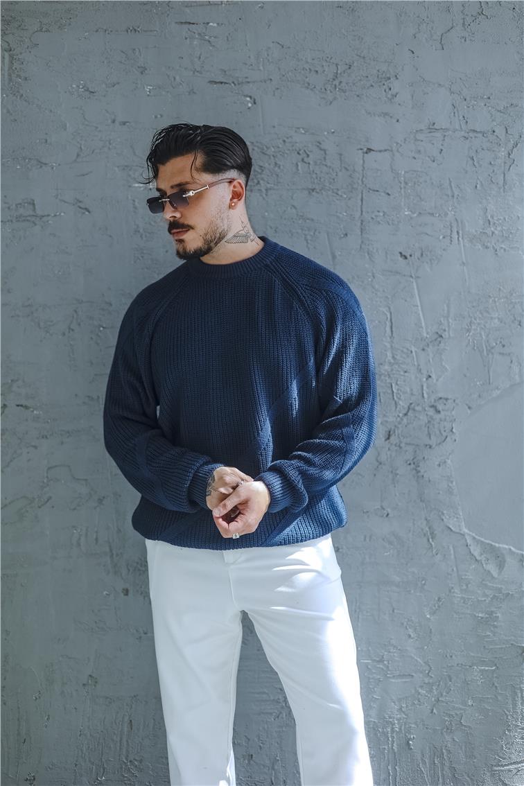 Yumuşak Dokulu Oversize Kazak İndigo