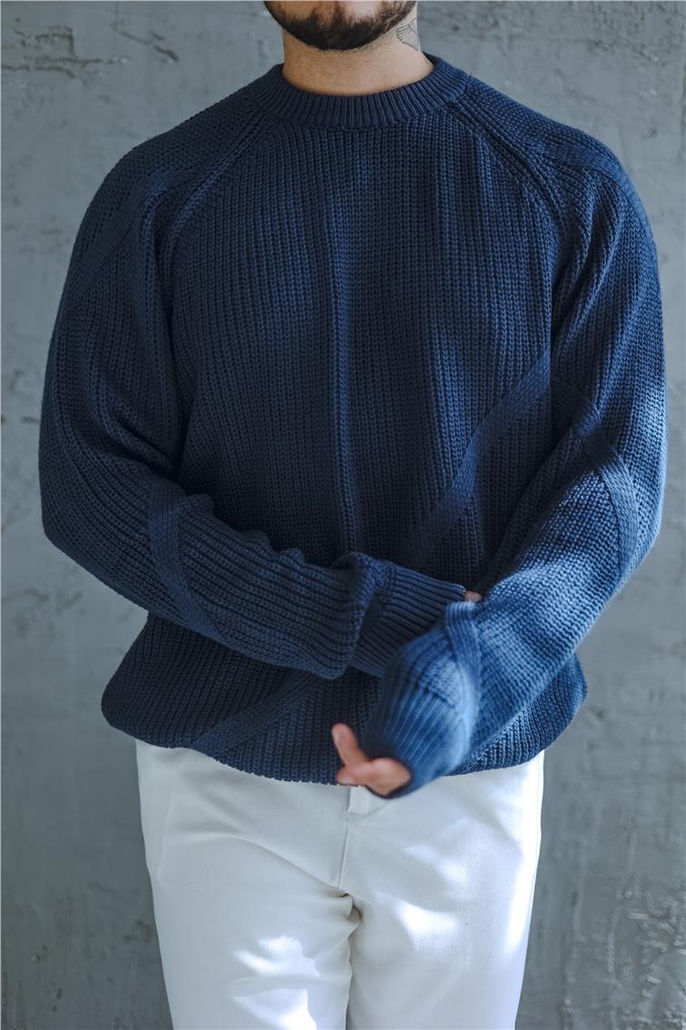 Yumuşak Dokulu Oversize Kazak İndigo
