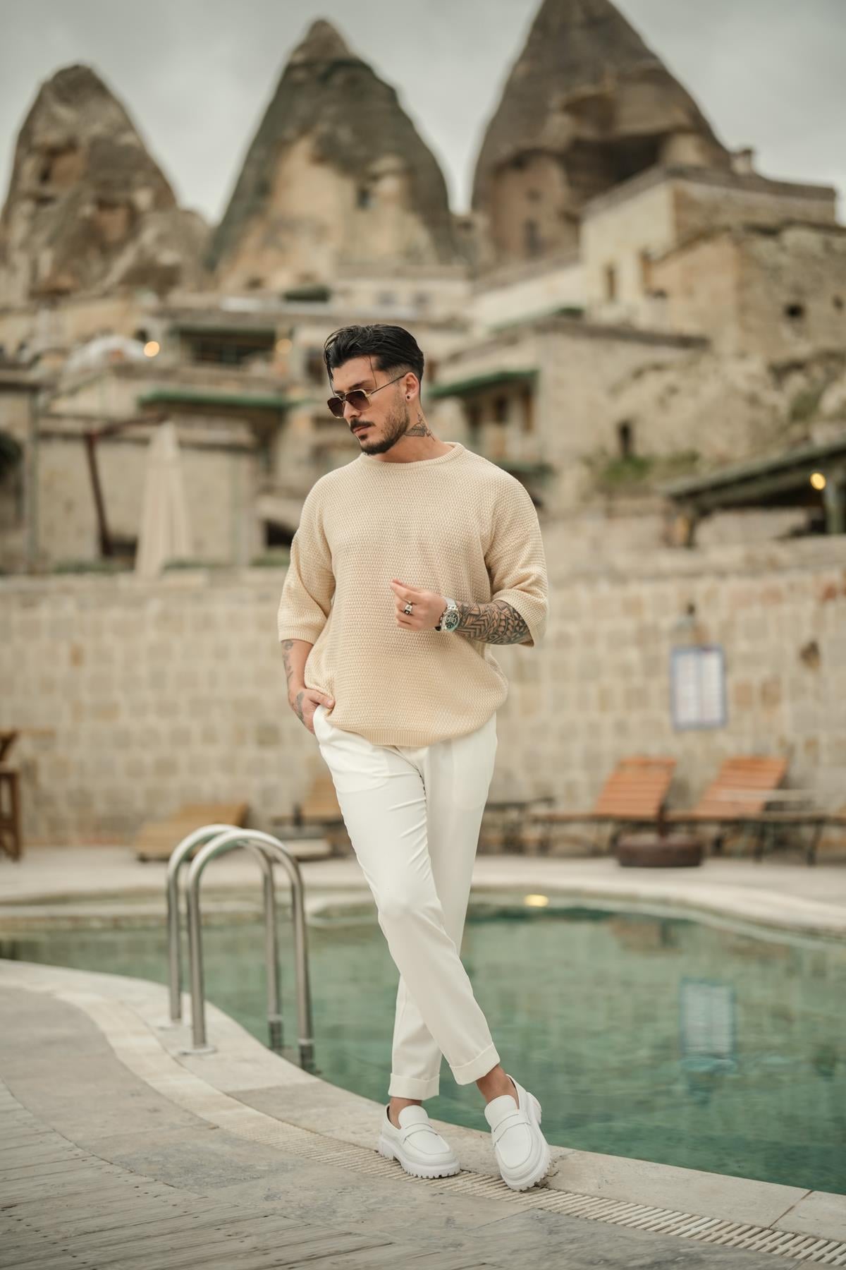 Yumuşak Pamuklu Oversize T-Shirt Krem