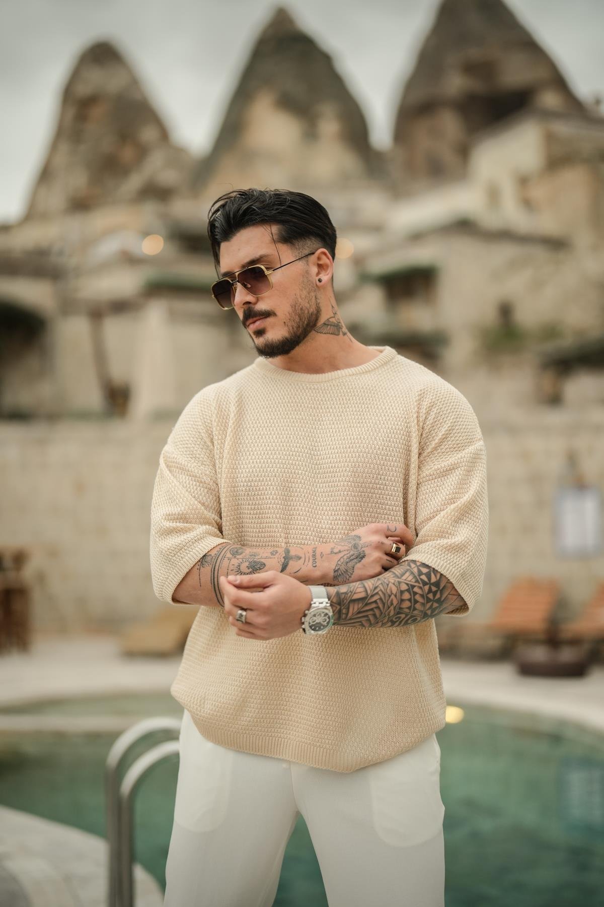 Yumuşak Pamuklu Oversize T-Shirt Krem