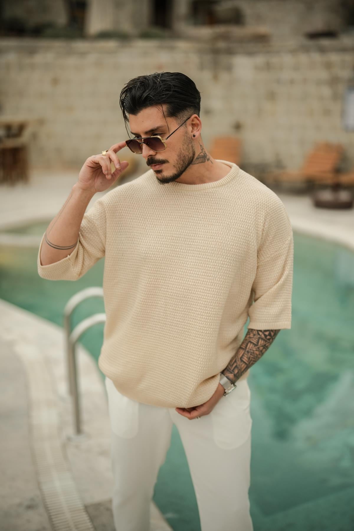 Yumuşak Pamuklu Oversize T-Shirt Krem