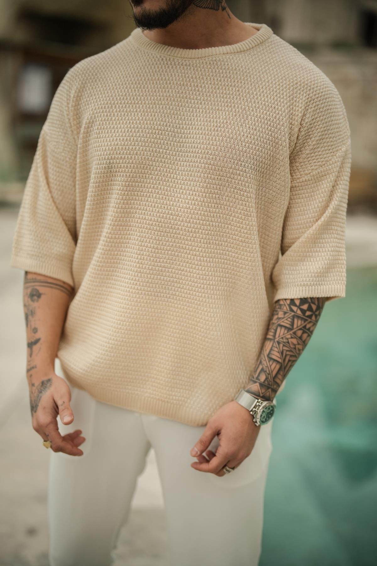 Yumuşak Pamuklu Oversize T-Shirt Krem