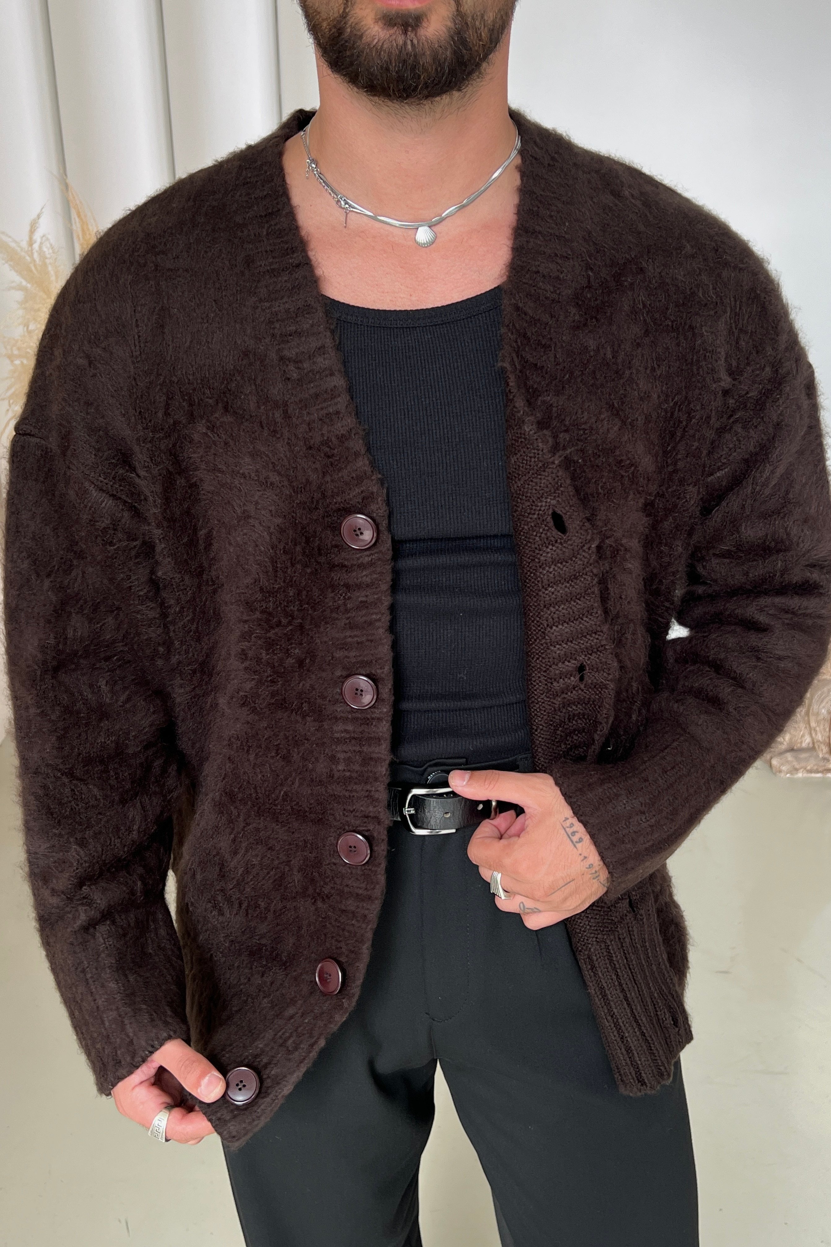 Yün Görünümlü Oversize Basic Kazak Kahve
