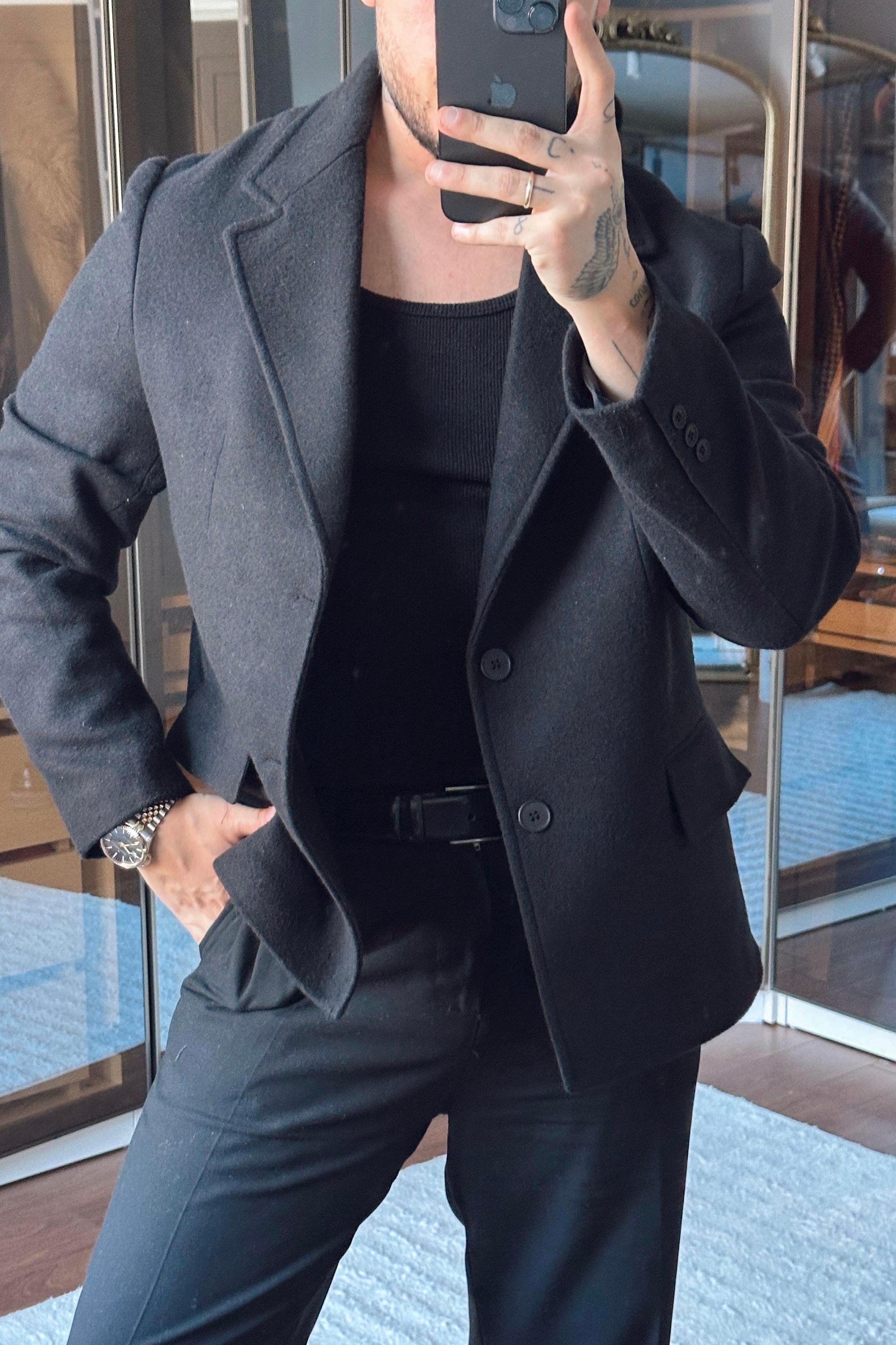 Yün Karışımı Slimfit Basic Ceket Antrasit