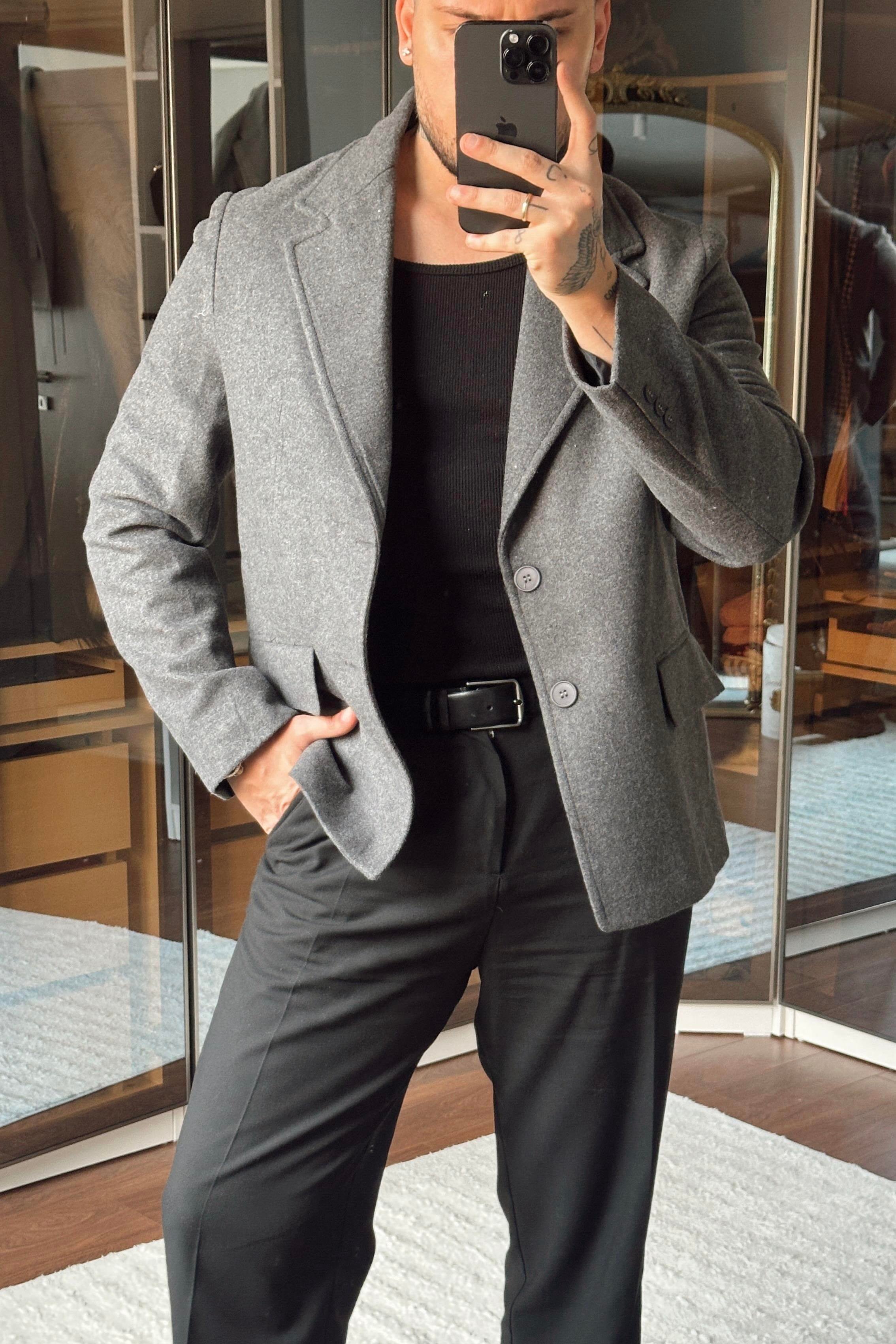 Yün Karışımı Slimfit Basic Ceket Gri