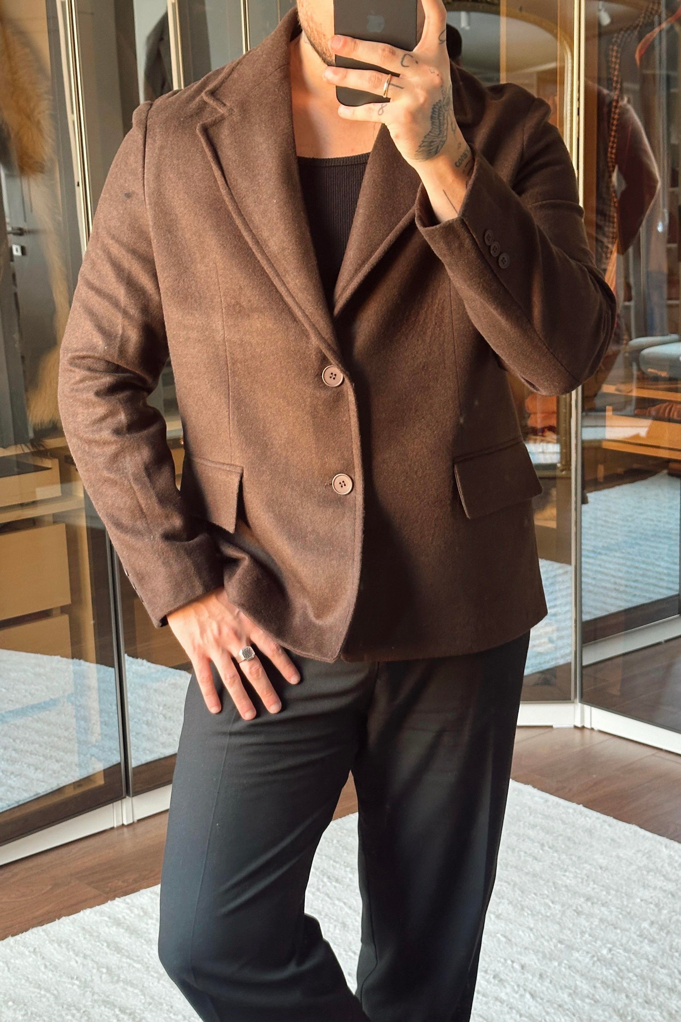 Yün Karışımı Slimfit Basic Ceket Kahve