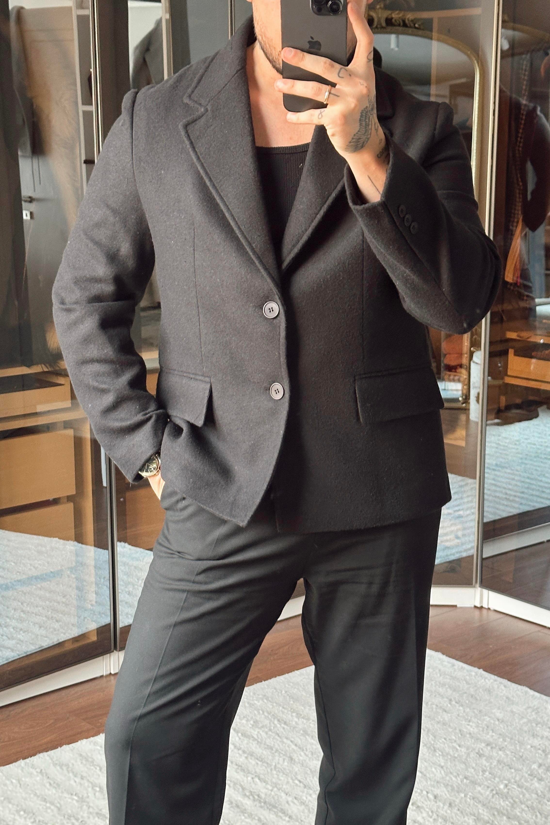 Yün Karışımı Slimfit Basic Ceket Siyah