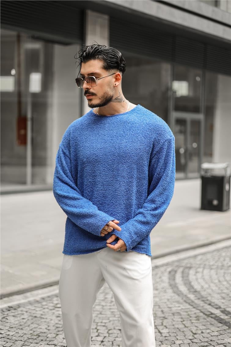 Yün Oversize Kazak Koyu Mavi