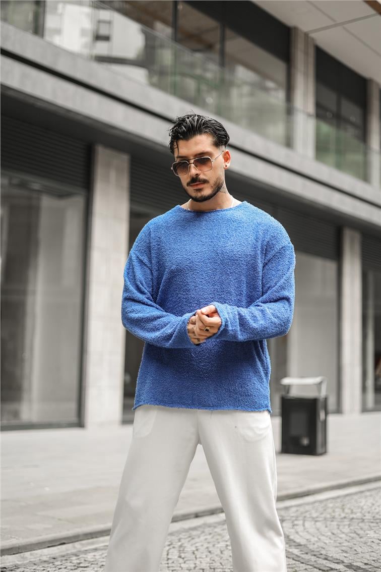 Yün Oversize Kazak Koyu Mavi
