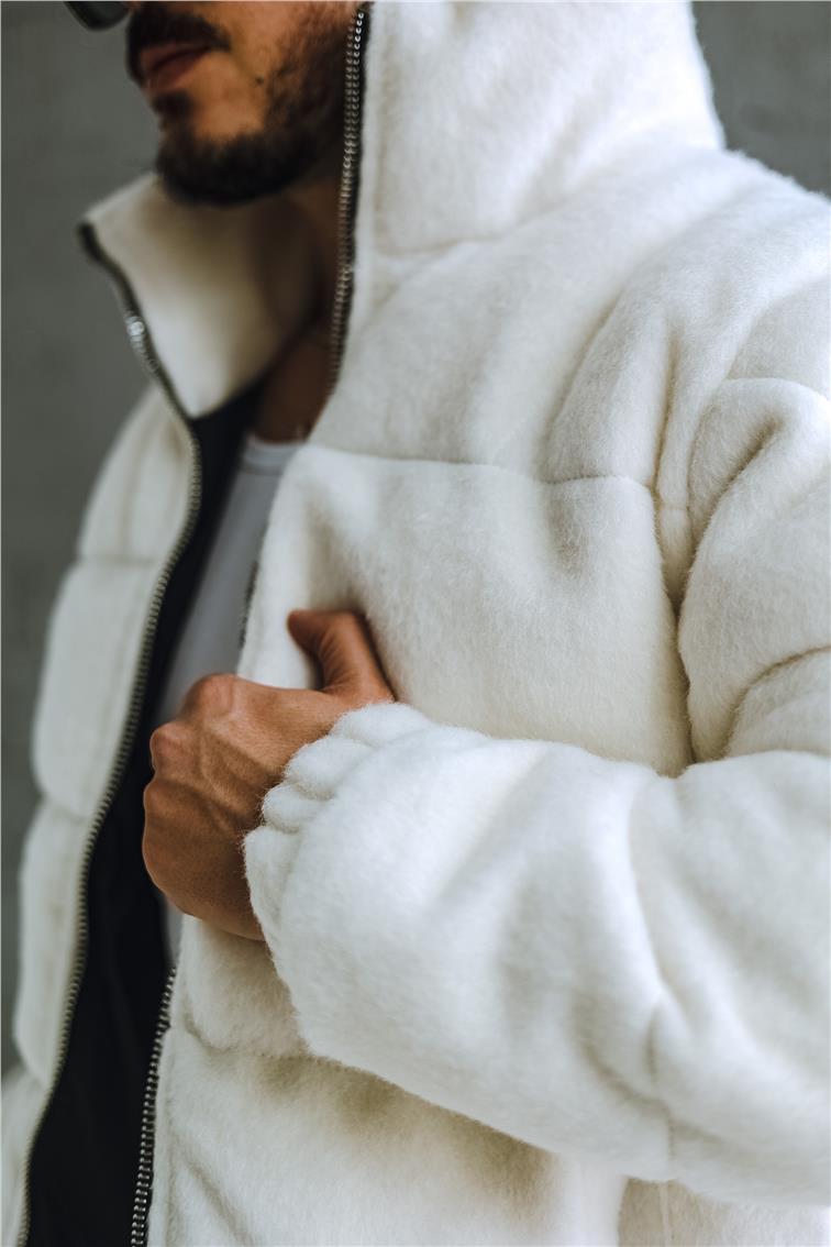 Yün Oversize Şişme Mont Beyaz