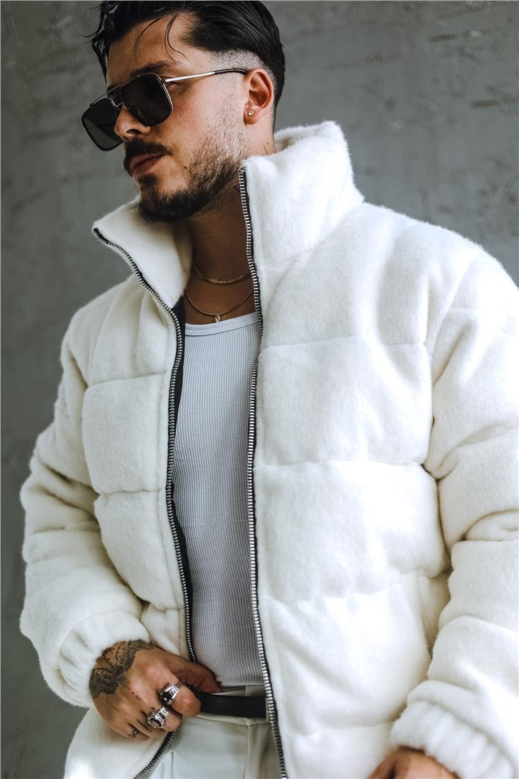 Yün Oversize Şişme Mont Beyaz