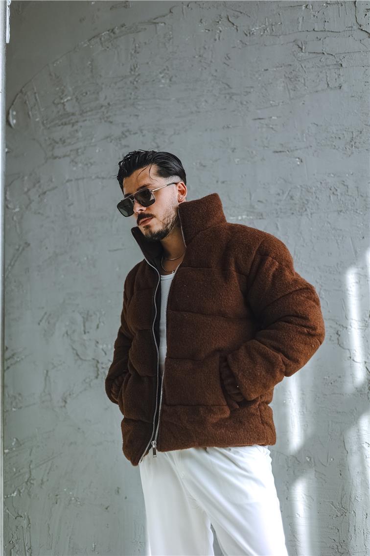 Yün Oversize Şişme Mont Kahve