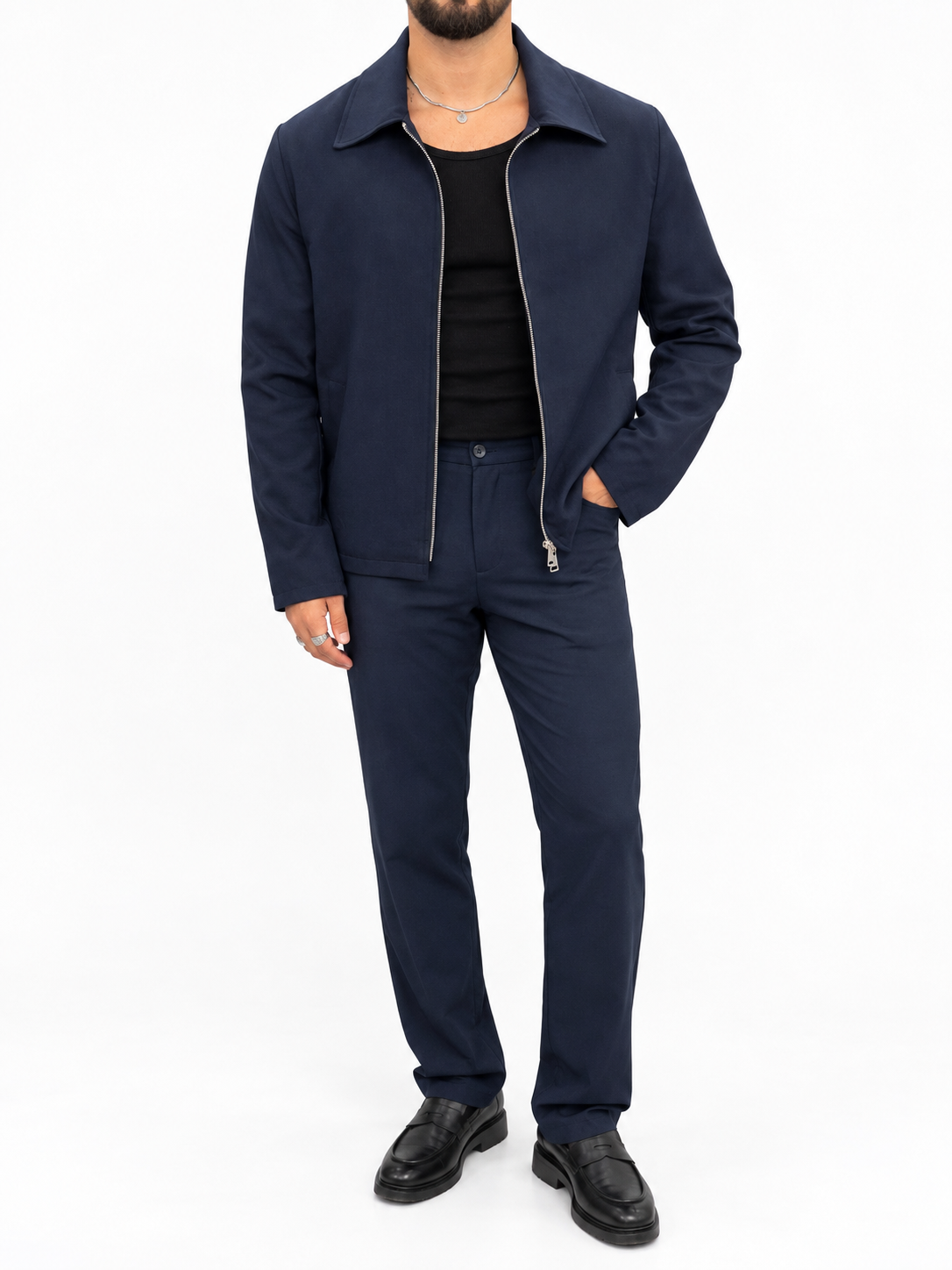 ZR Design Fermuarlı Rahat Kesim Takım Lacivert