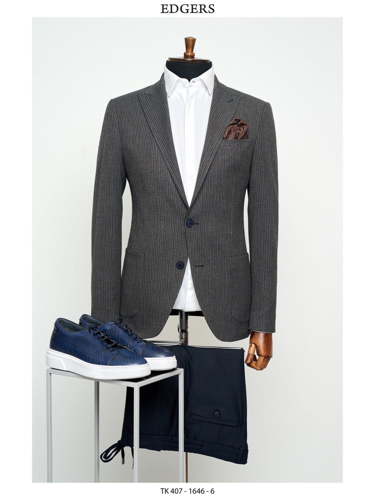 Edgers Çift Düğme Dark Grey Slim Fit Takım Elbise TK 407-1646