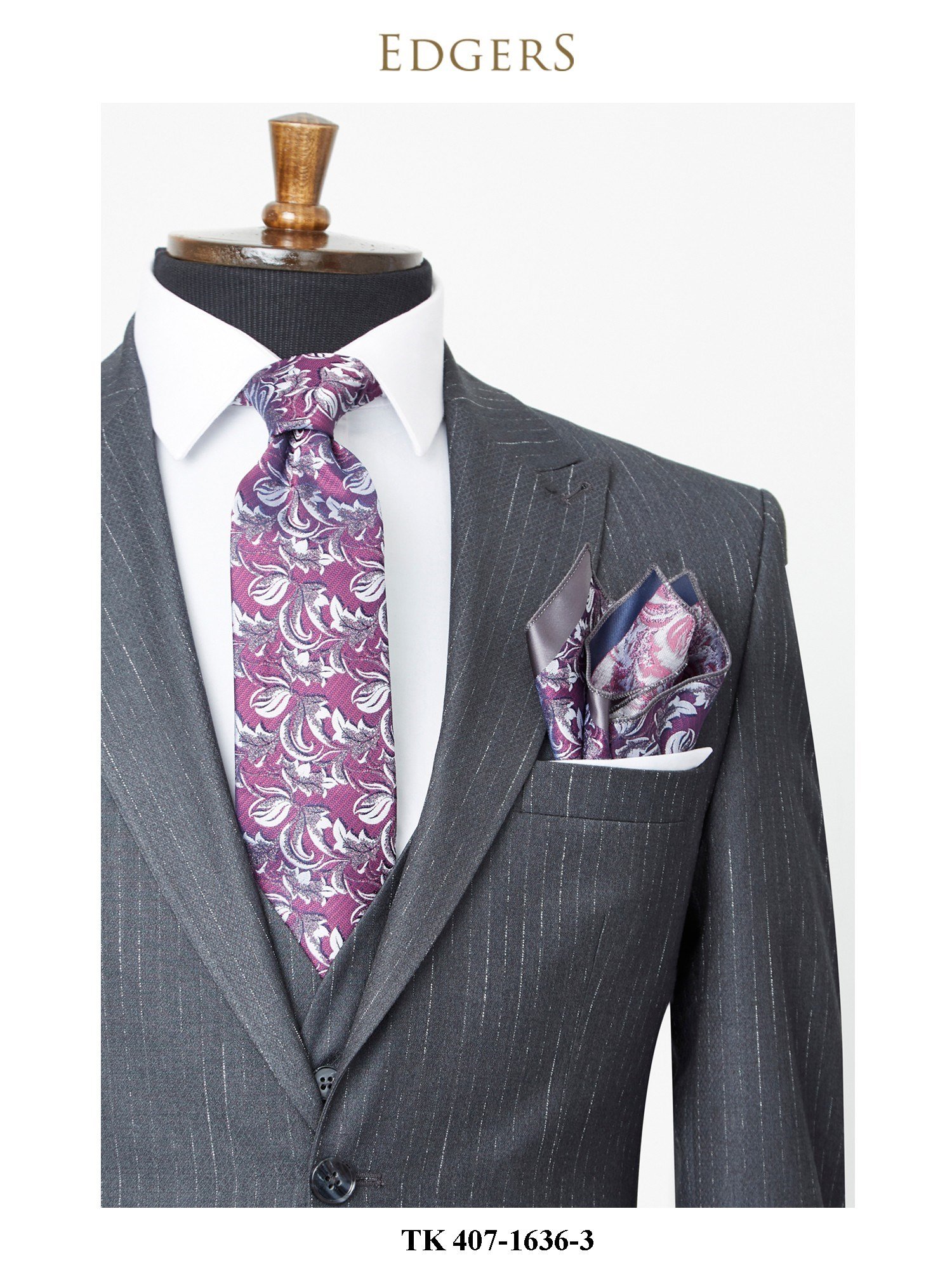 Single Breasted Slim Fit Striped Grey Men's Suit Wholesale