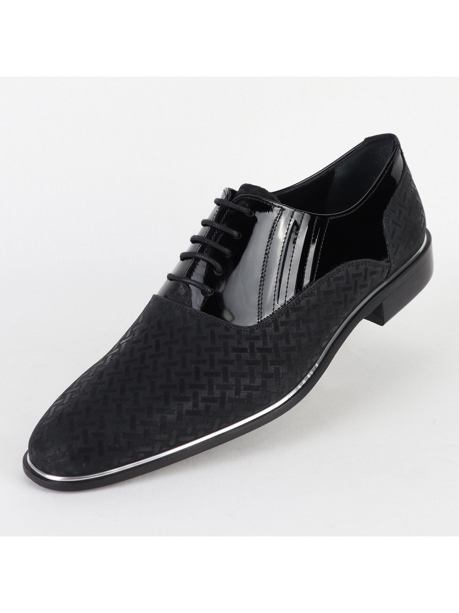 Leather Black Patterned Classic Men's Shoes Wholesale