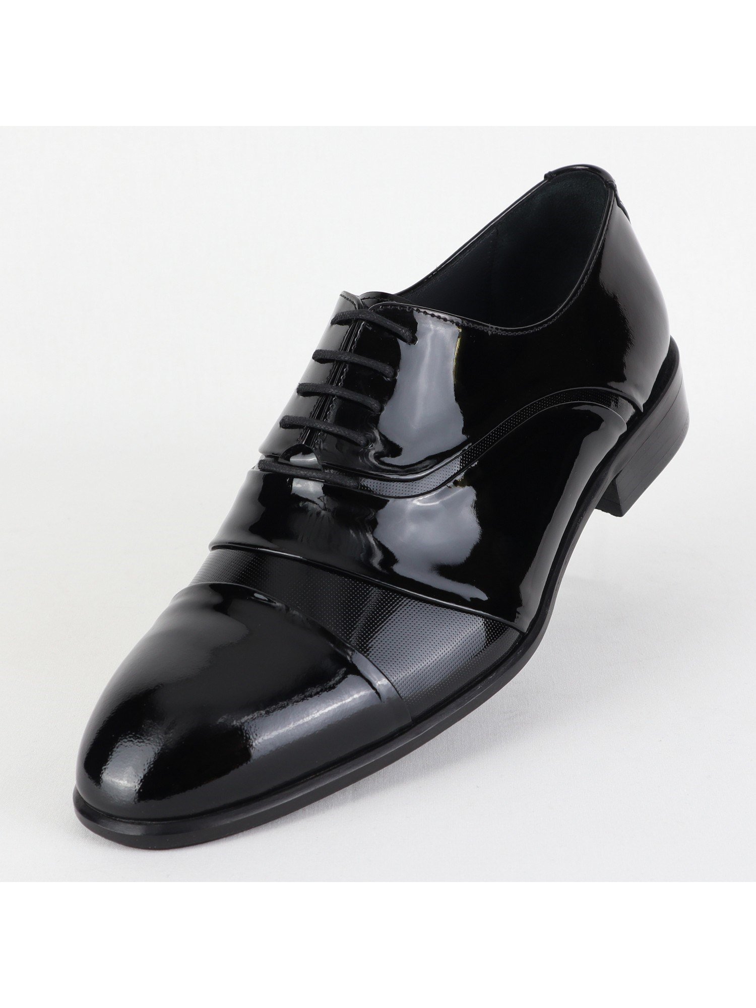 Black Toned Lacquered Lace Up Leather Men’s Shoes Wholesale