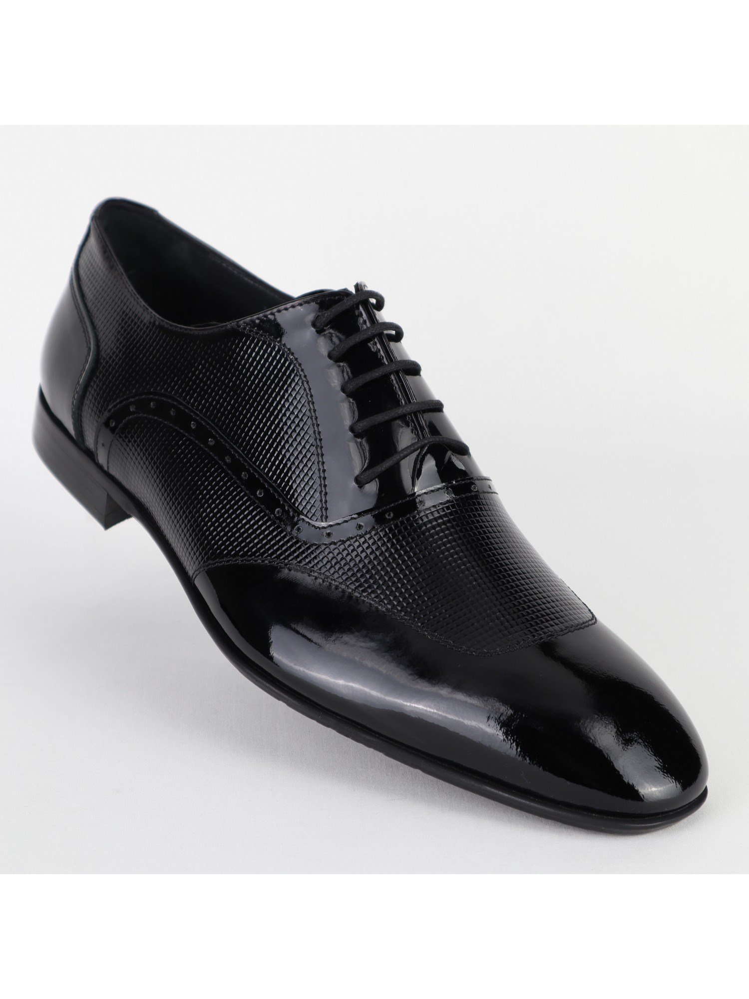 Black Dotted Lace Up Leather Men's Shoes Wholesale