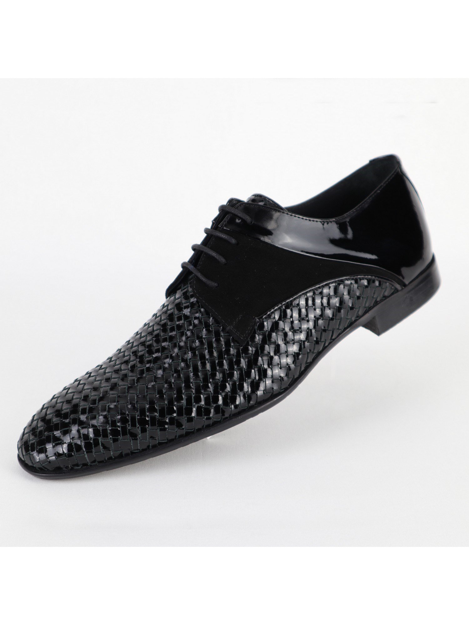 Black Wicker Patterned Lace Up Leather Men's Shoes Wholesale