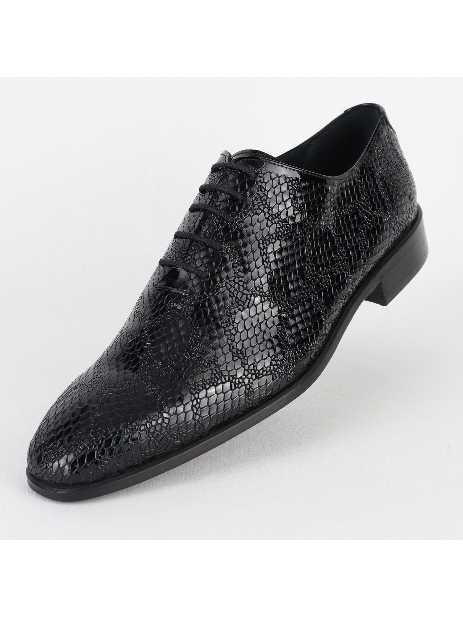 Patterned Classic Leather Black Men's Shoes Wholesale