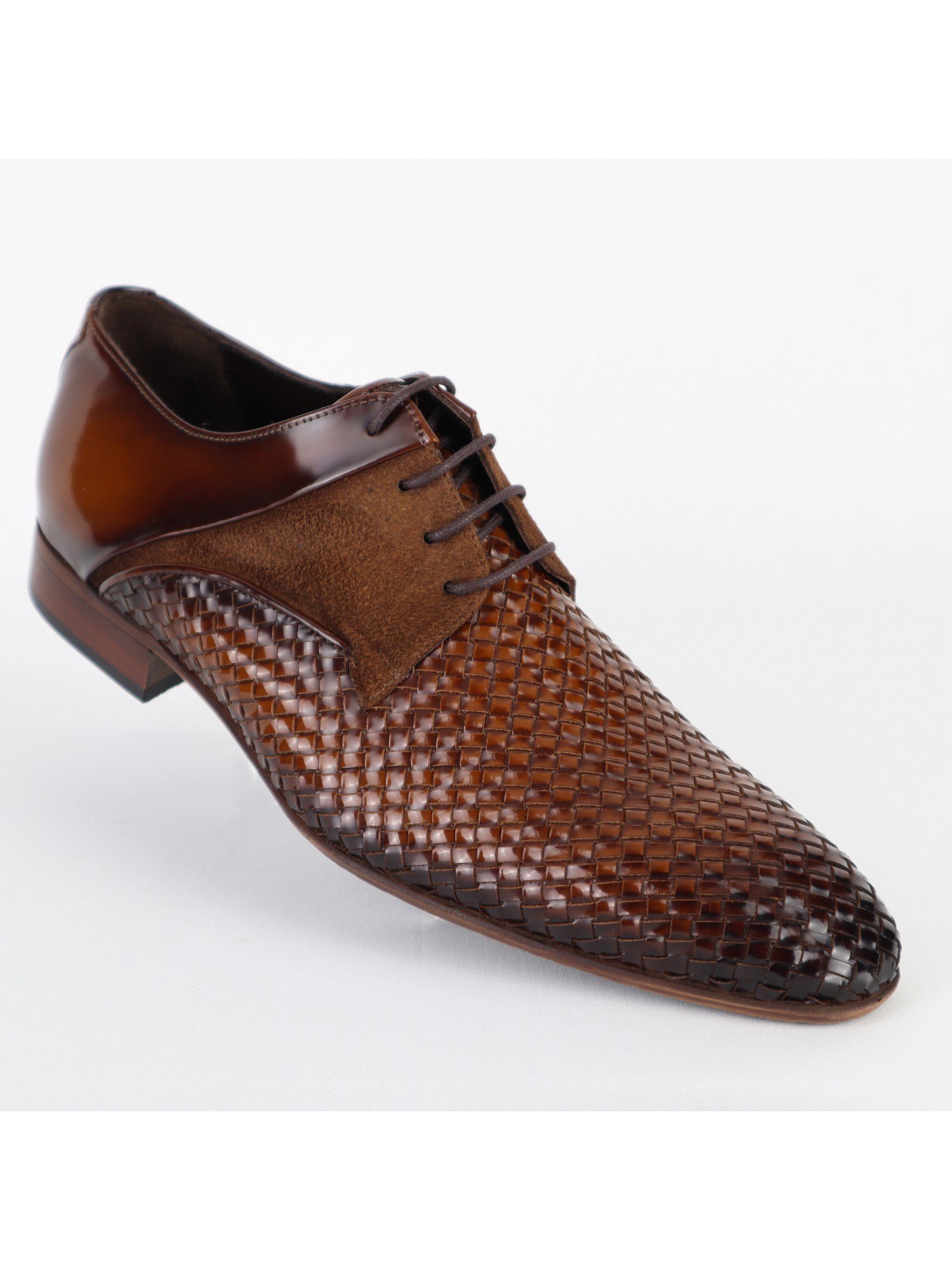 Brown Wicker Patterned Lace Up Leather Men's Shoes Wholesale