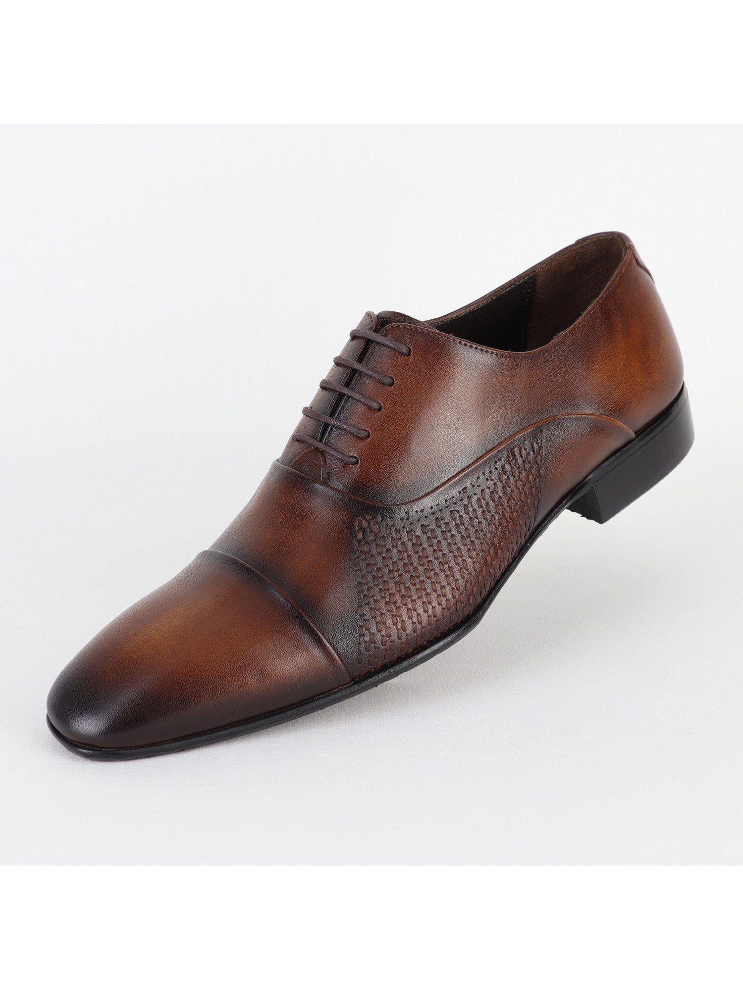 Leather Patterned Brown Classic Men's Shoes Wholesale