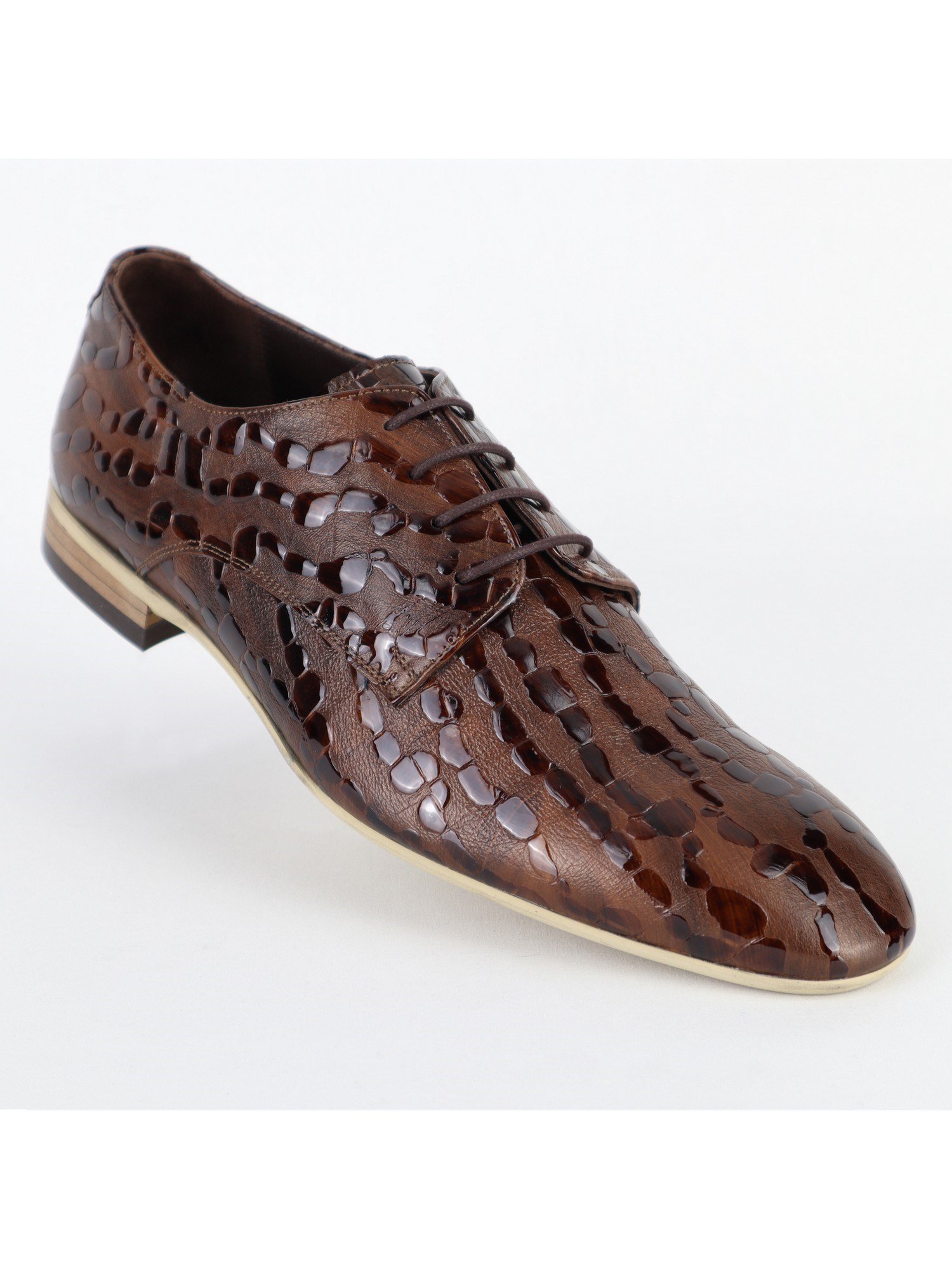 Patterned Brown Leather Men's Shoes Wholesale