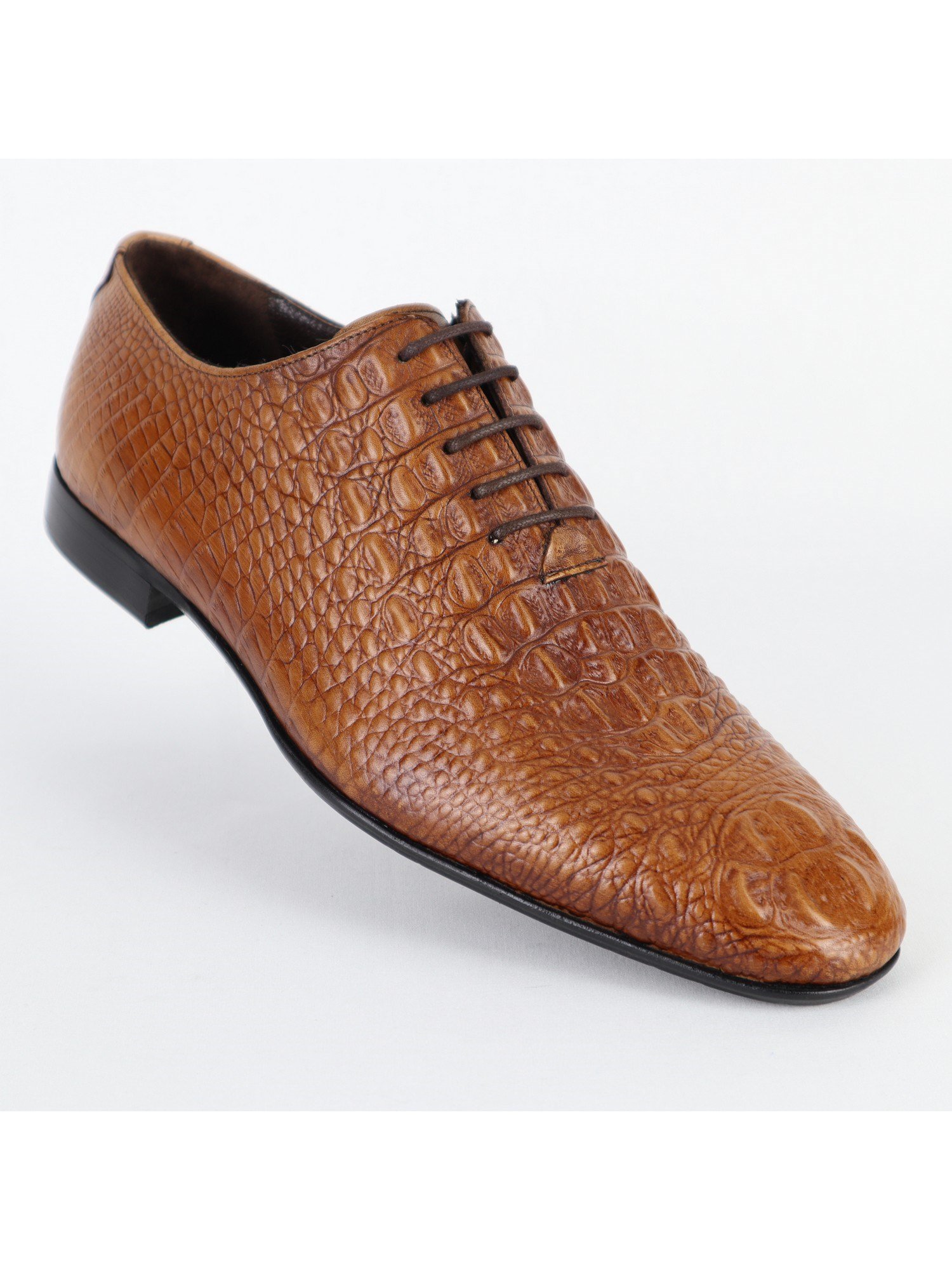Brown Alligator Patterned Lace Up Leather Men's Shoes Wholesale