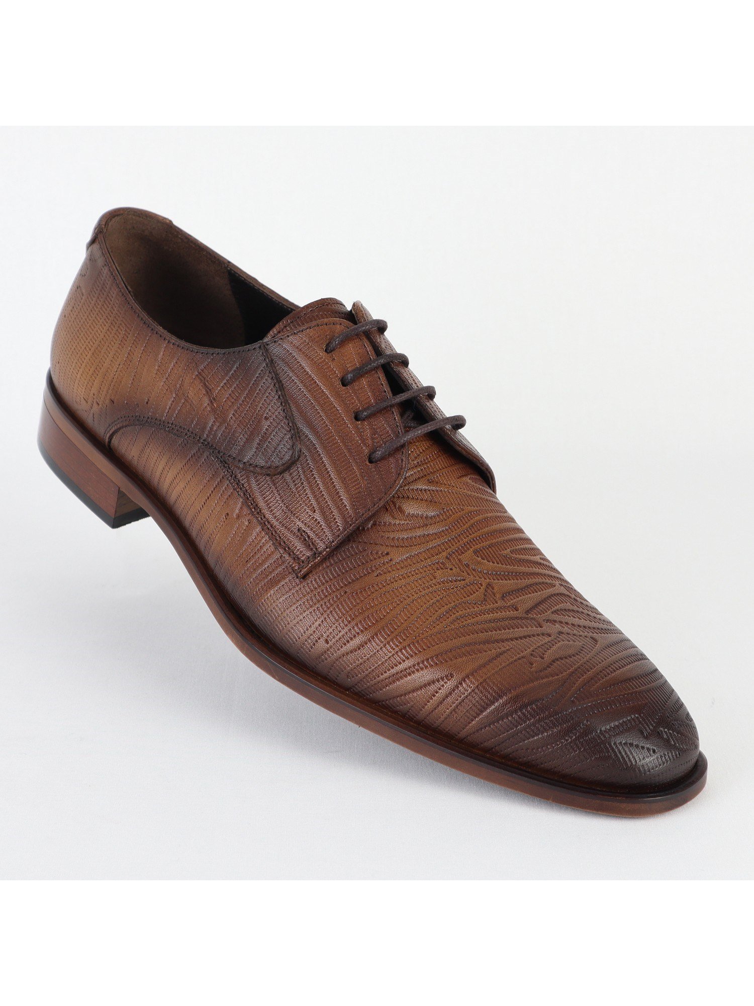 Light & Dark Brown Patterned Matte Lace Up Leather Men's Shoes Wholesale