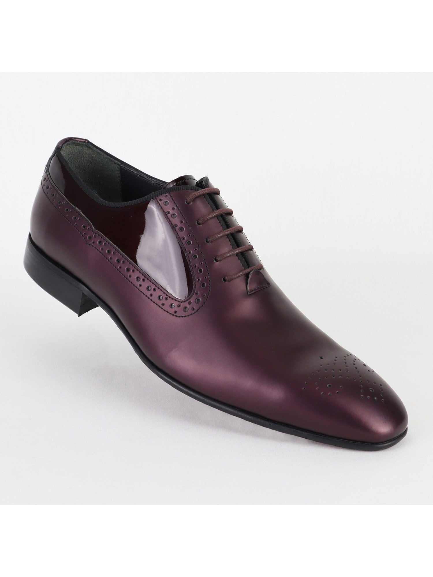Maroon Leather Patterned Men's Shoes Wholesale