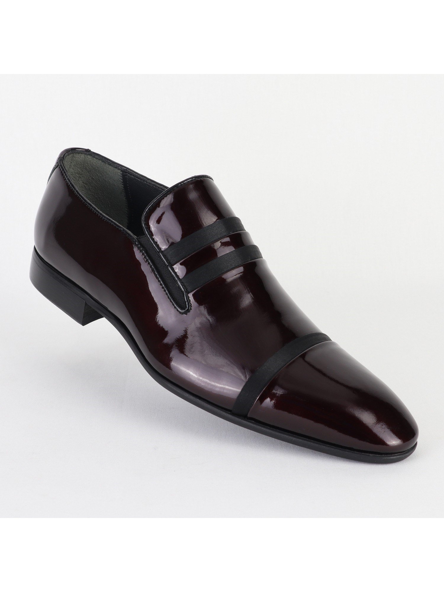 Burgundy Double Striped Classic Leather Men's Shoes Wholesale