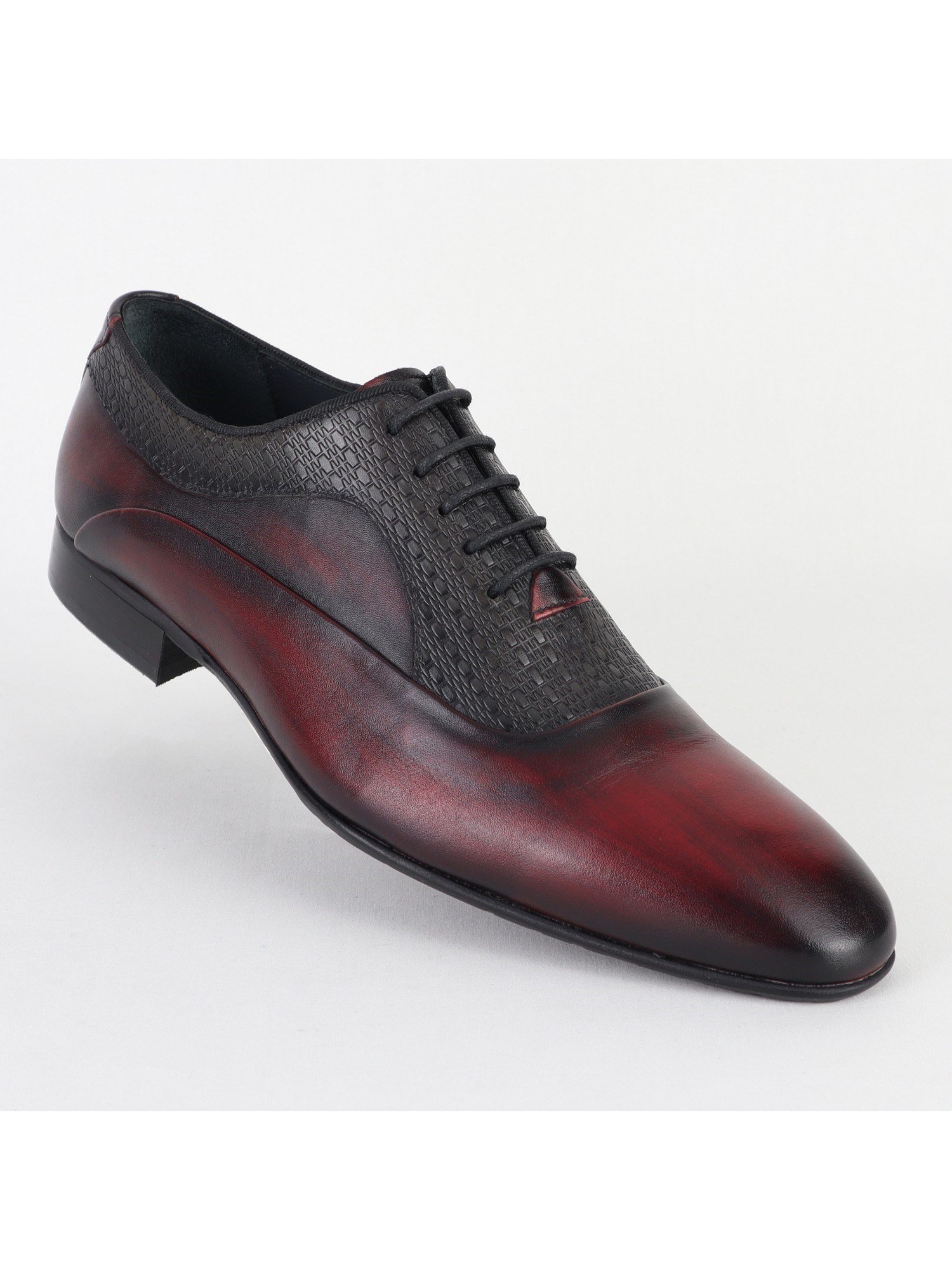 Maroon Black Leather Classic Men's Shoes Wholesale