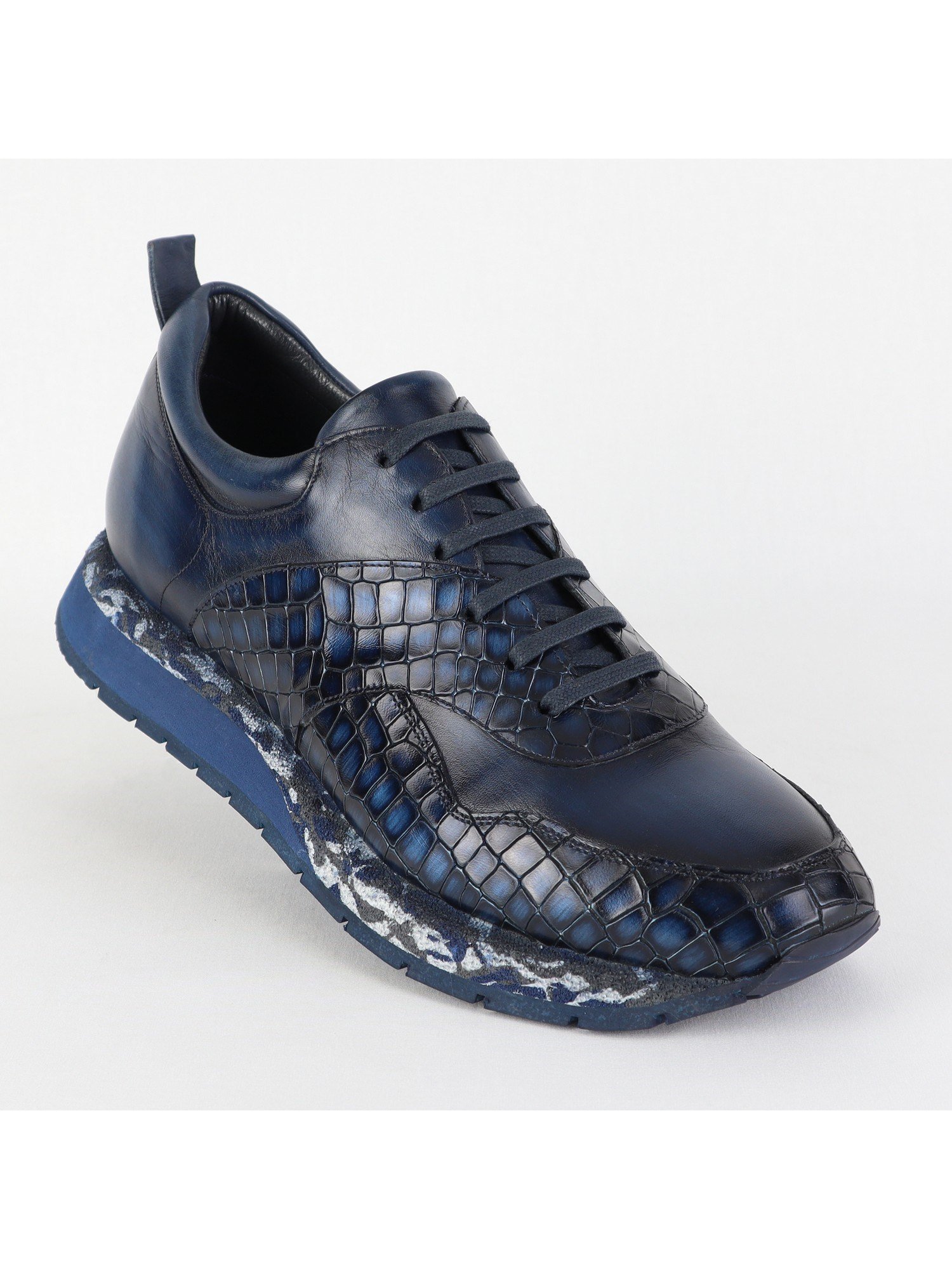 Navy Tones Patterned Sole Lace Up Comfort Men’s Shoes Wholesale