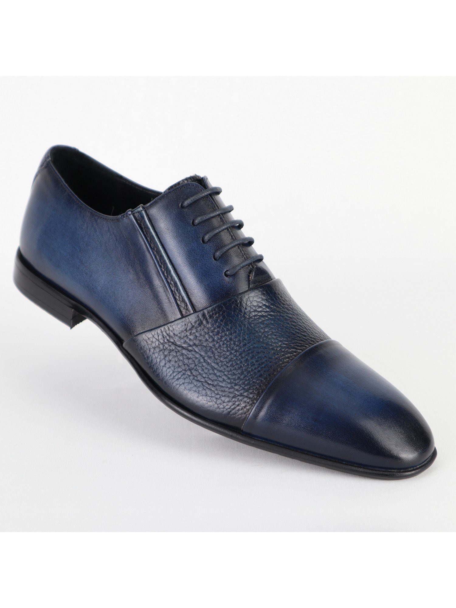Navy Toned Lace Up Leather Men's Shoes Wholesale