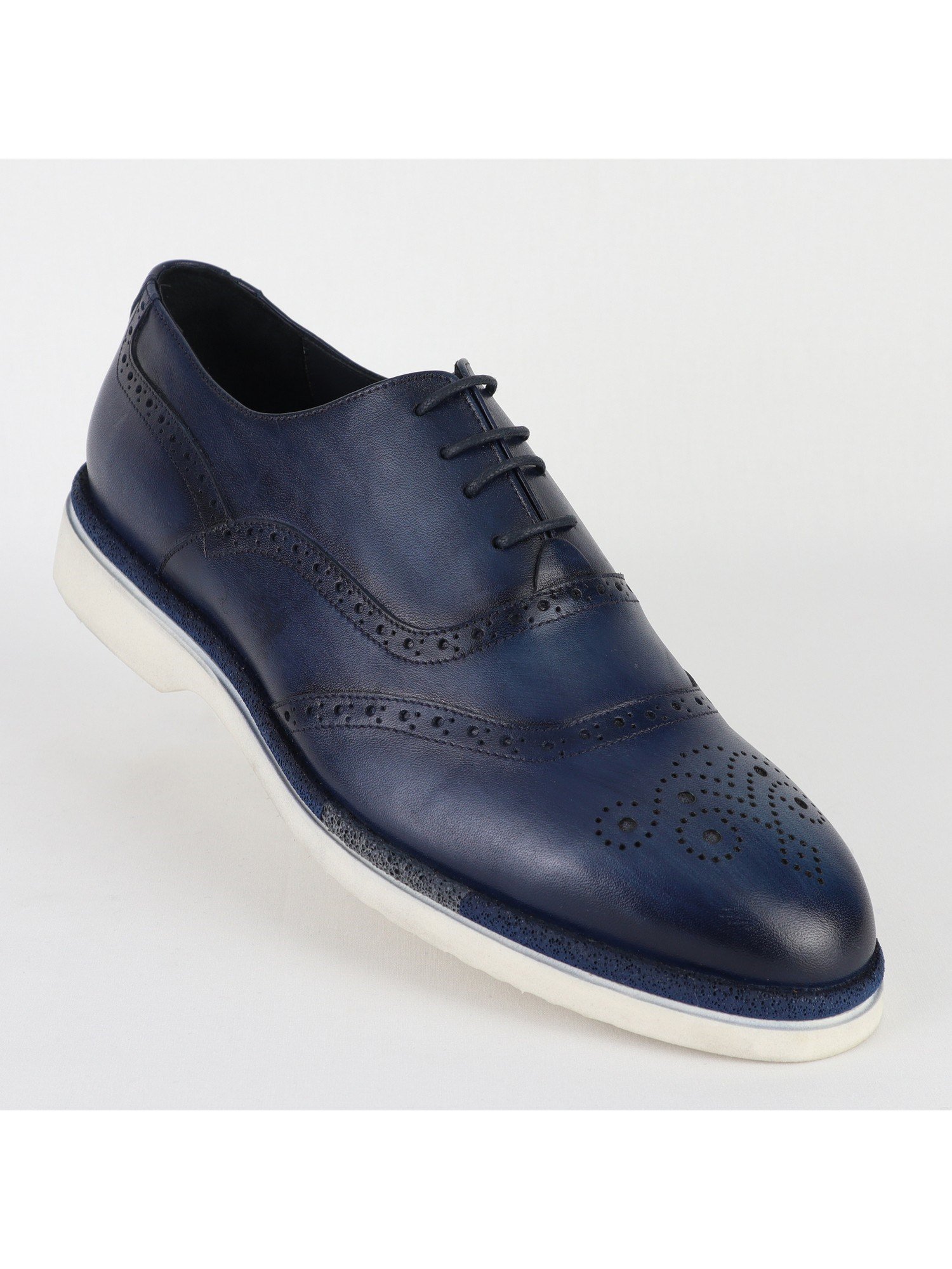 Navy Toned White Sole Wingtip Dotted Leather Men’s Shoes Wholesale