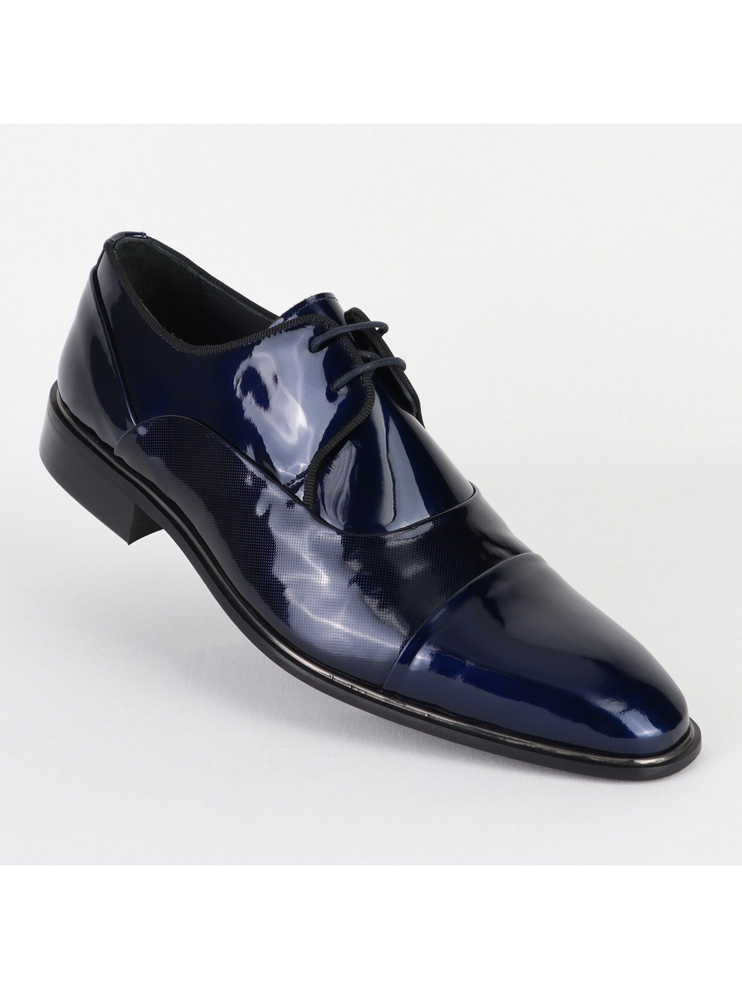 Classic Lustrous Leather Lace up Dark Blue Men's Shoes Wholesale