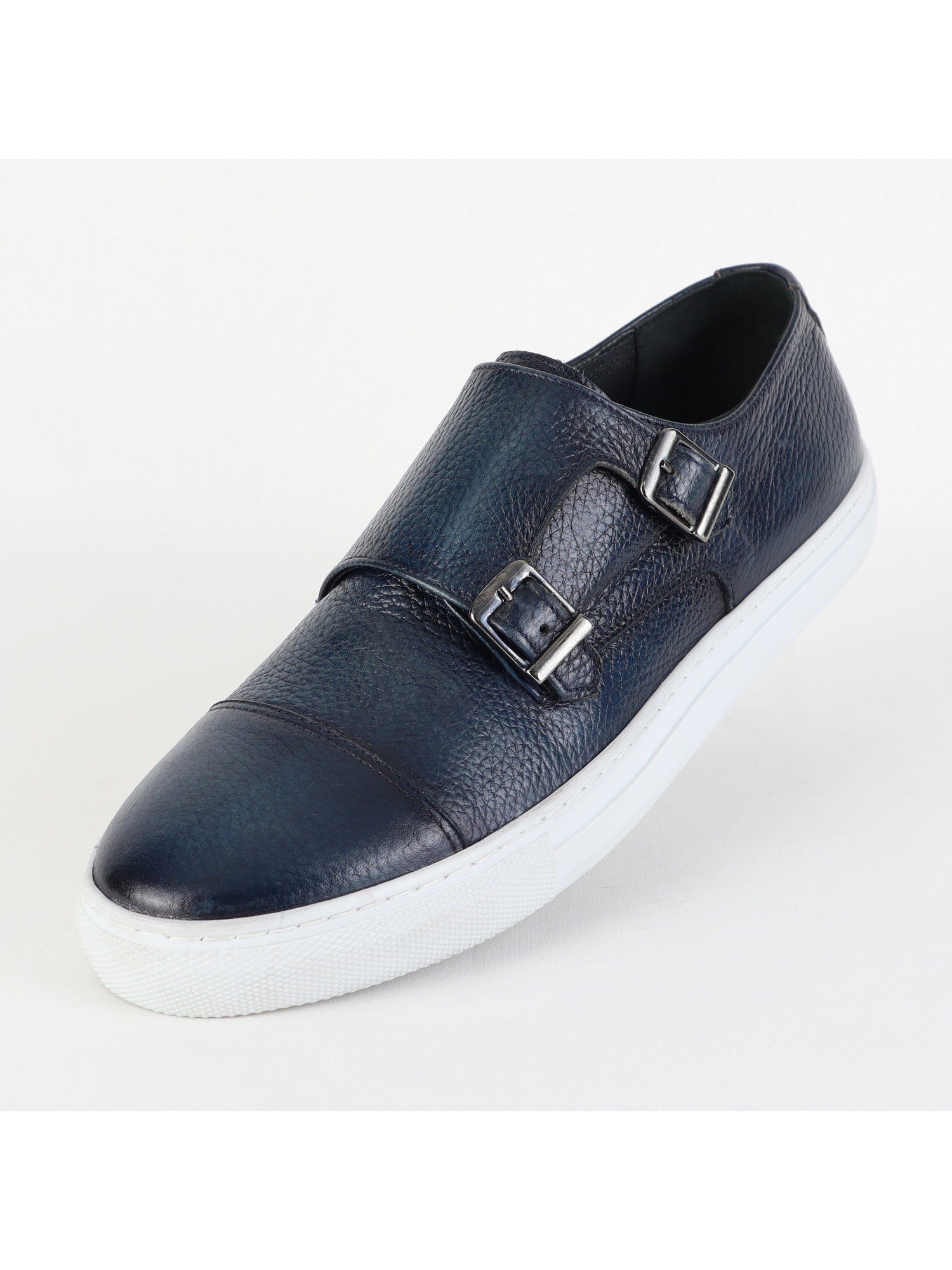 Navy Color White Sole Buckled Leather Men’s Shoes Wholesale