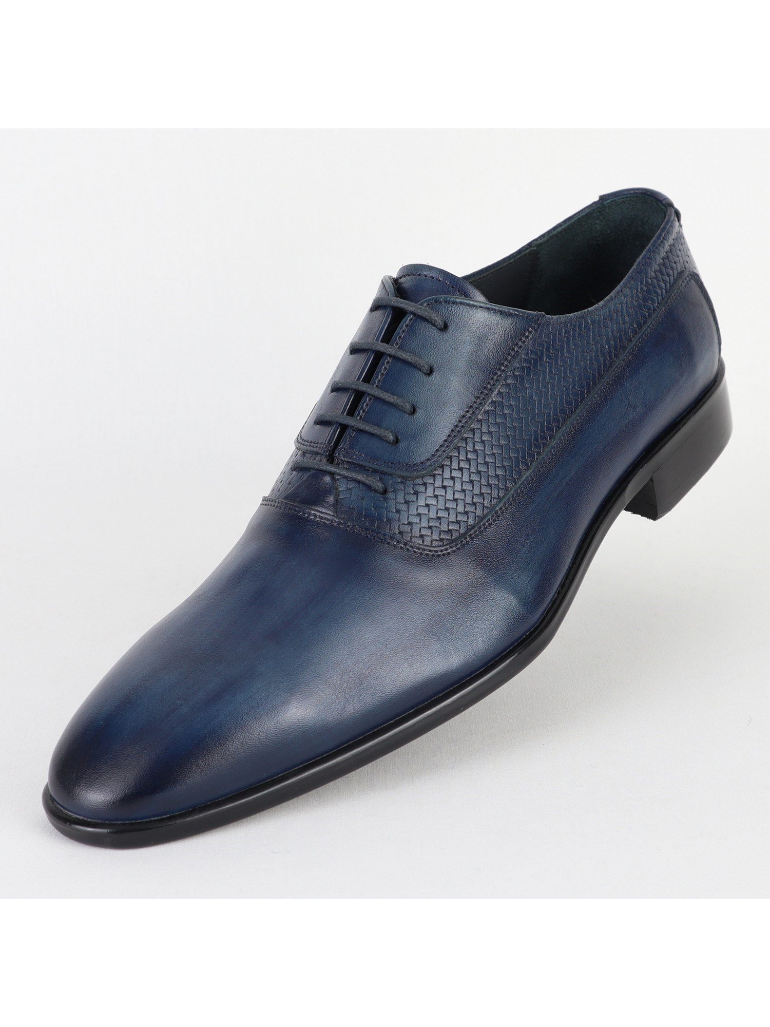 Patterned Dark-Blue Leather Men's Shoes Wholesale
