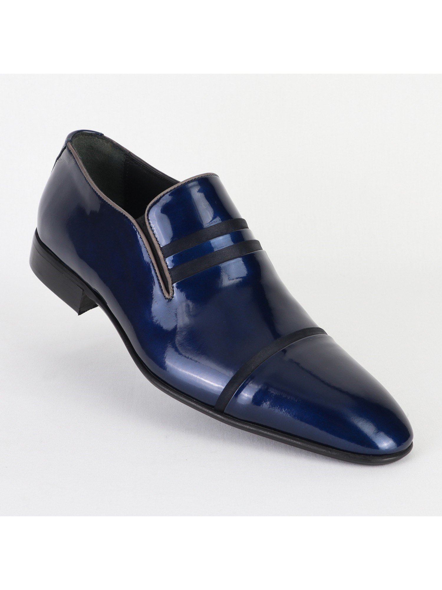 Navy Double Striped Classic Leather Men's Shoes Wholesale