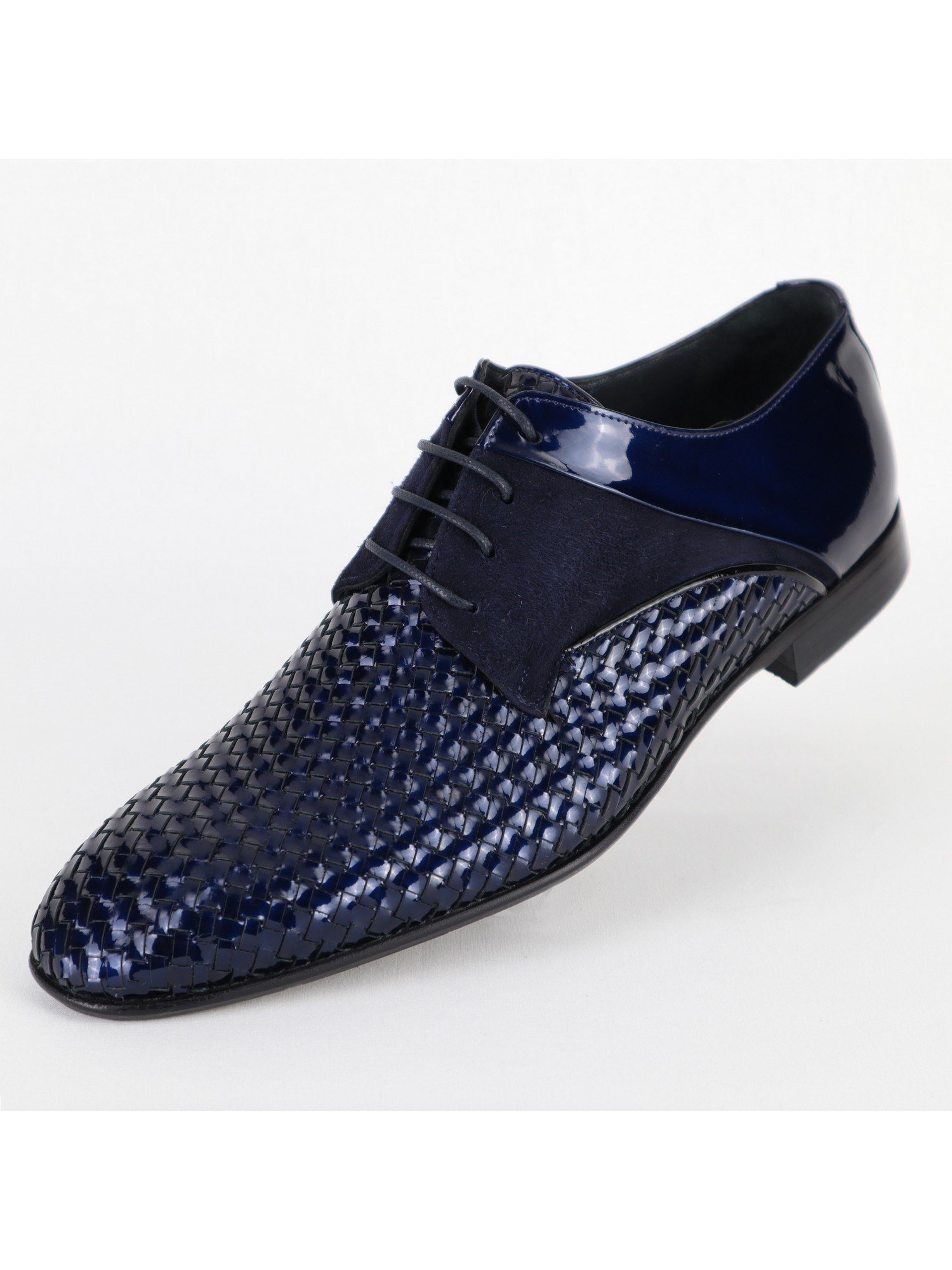 Navy Wicker Patterned Lace Up Leather Men's Shoes Wholesale