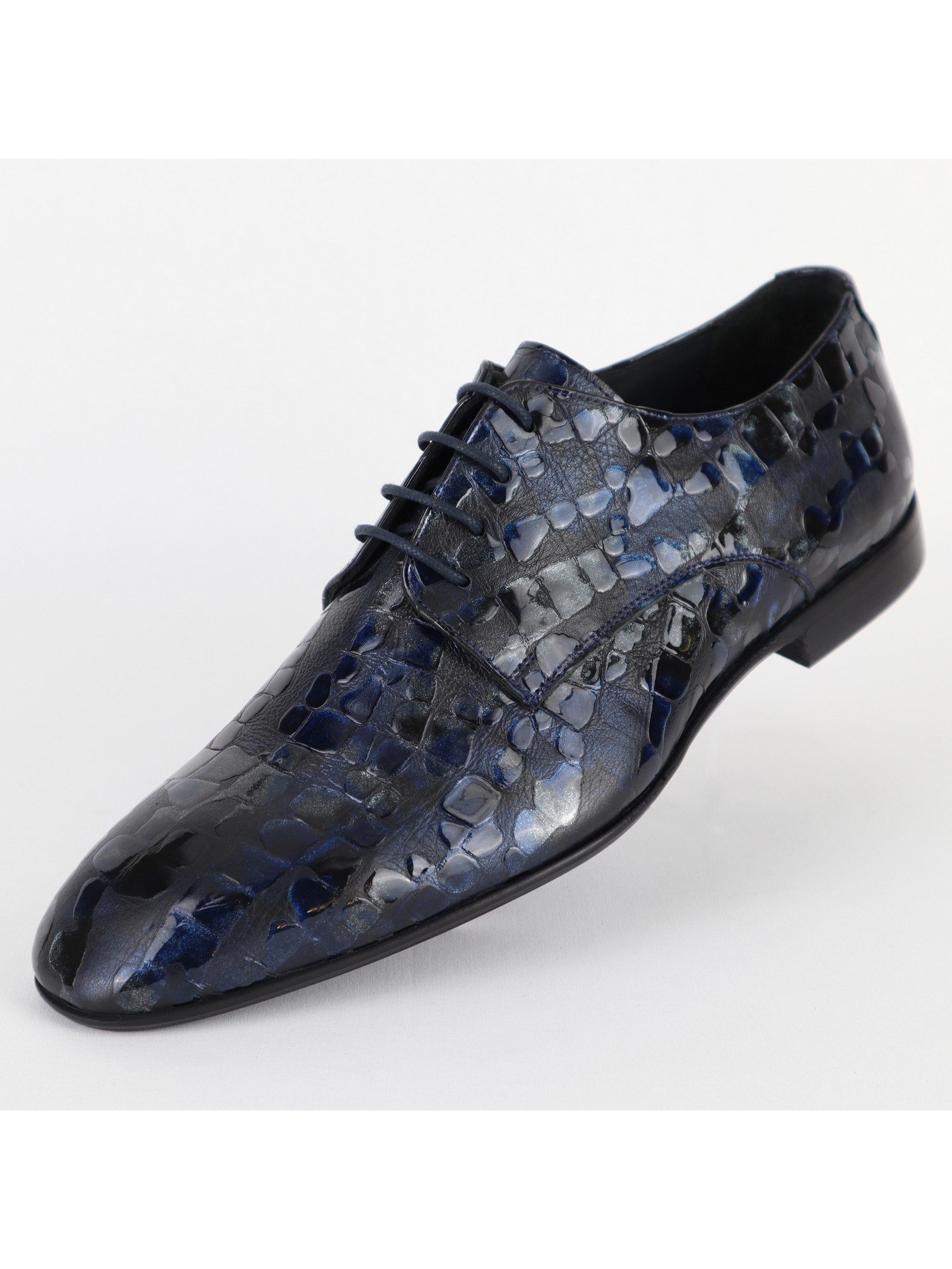 Patterned Leather Dark-Blue Men's Shoes Wholesale